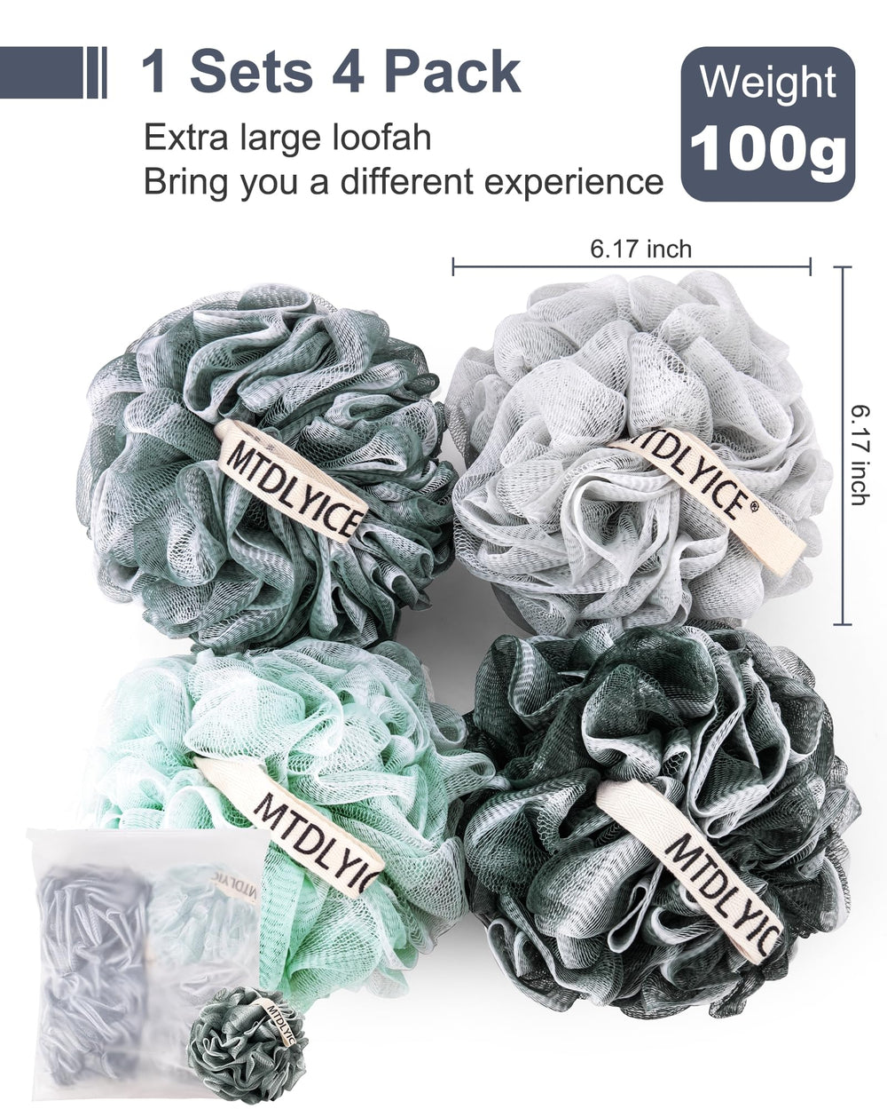 Éponge loofah MTDLYICE, noeud pendage renforcé facilite le séchage et prolonge la durée.