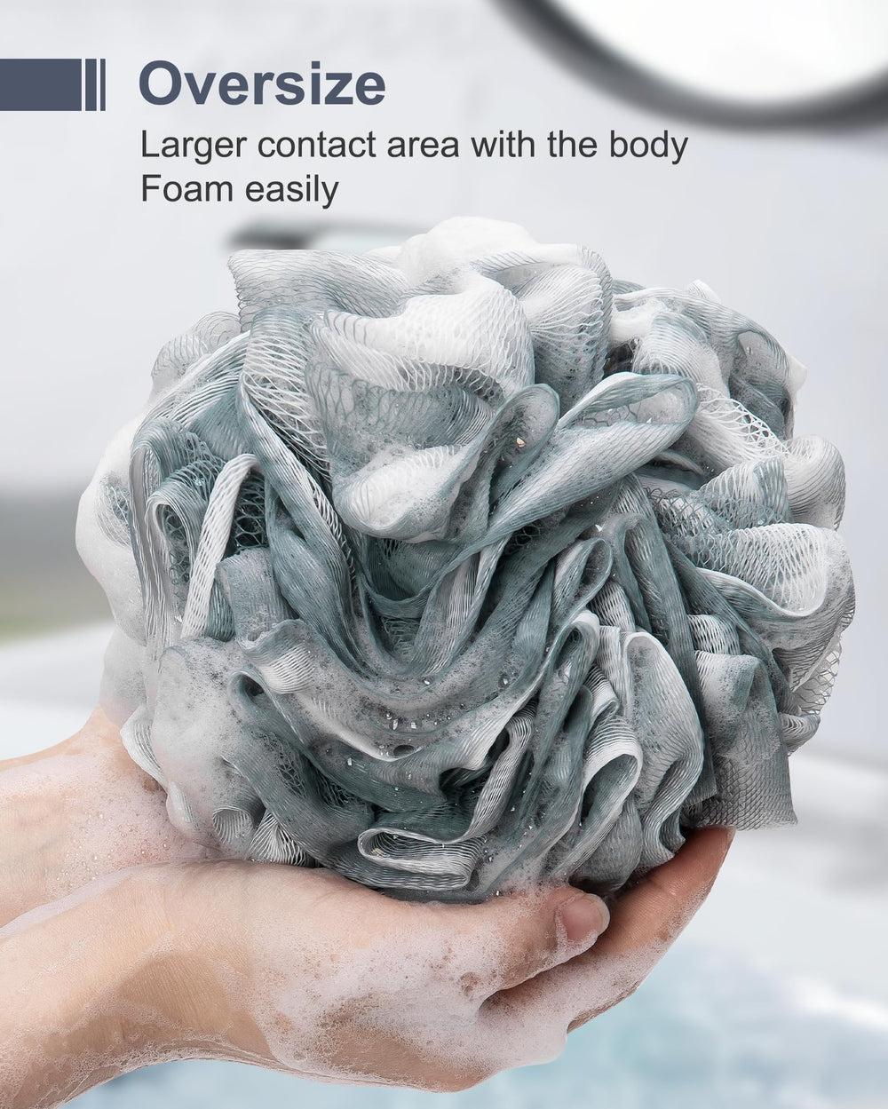 Éponge loofah MTDLYICE XXL, texture maillage dense favorisant une mousse riche.