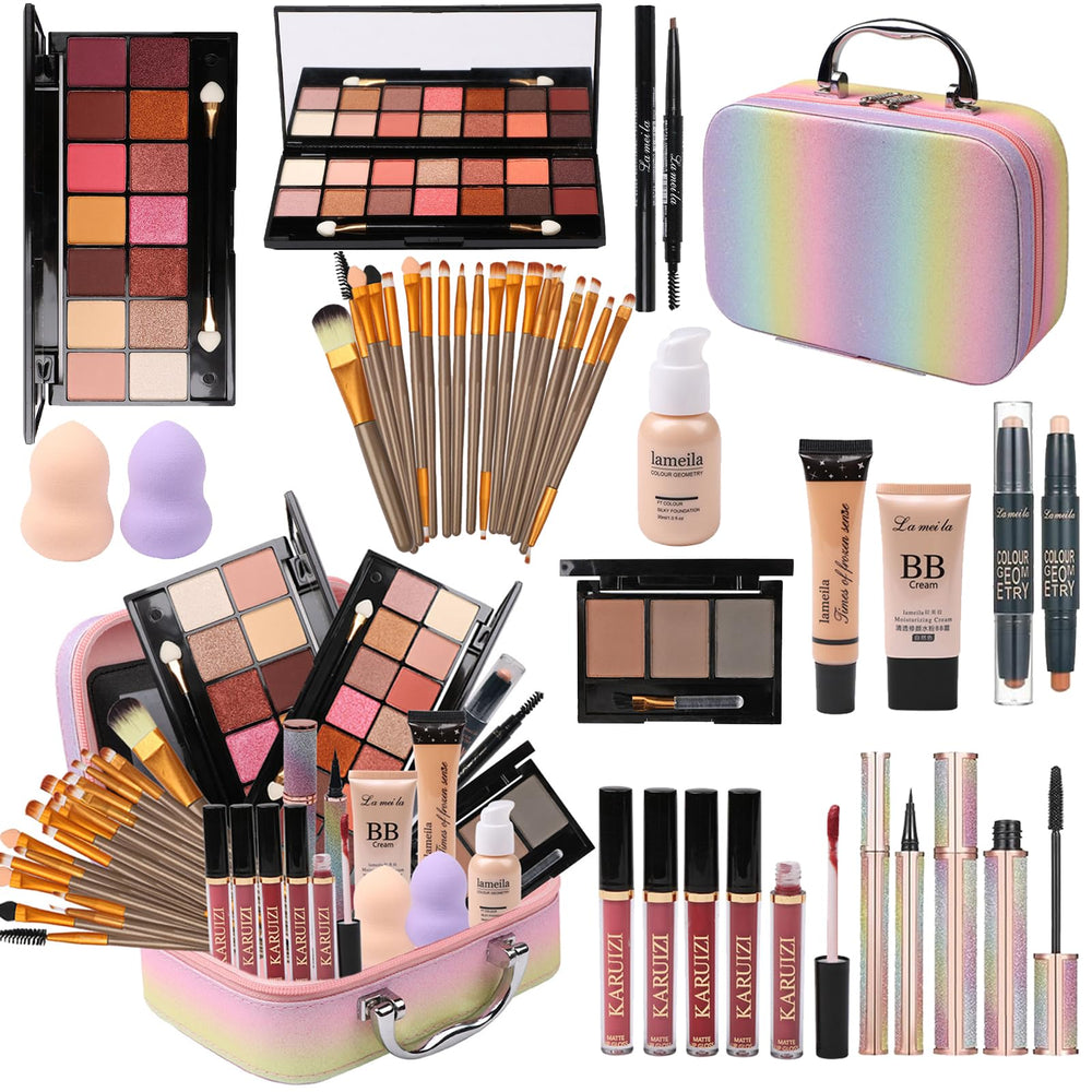 MTDXILTAI coffret maquillage arc-en-ciel, rangement élégant et pratique pour sessions maquillage en déplacement.