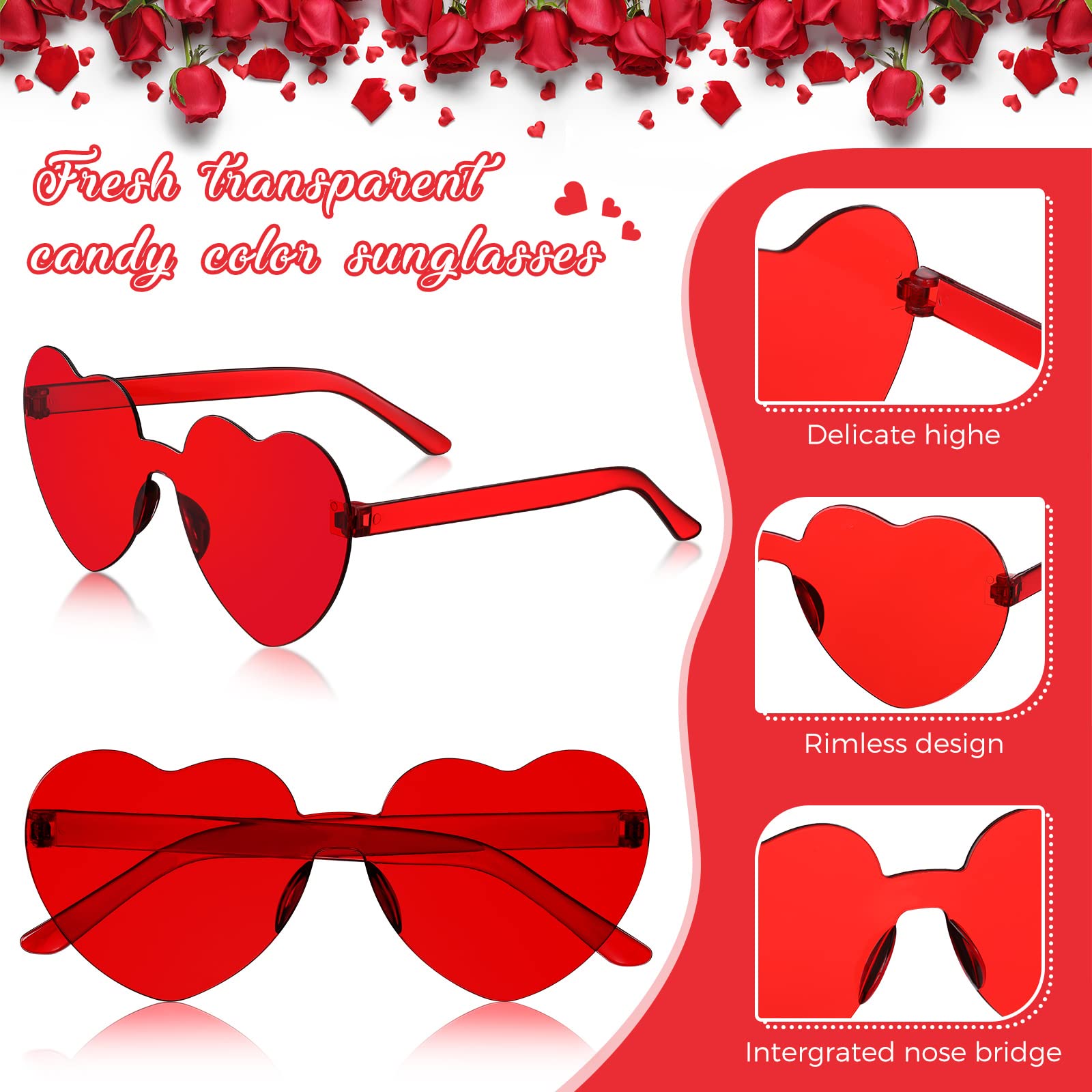 MTLEE lunettes cœur rouge, look chic et léger pour photos.