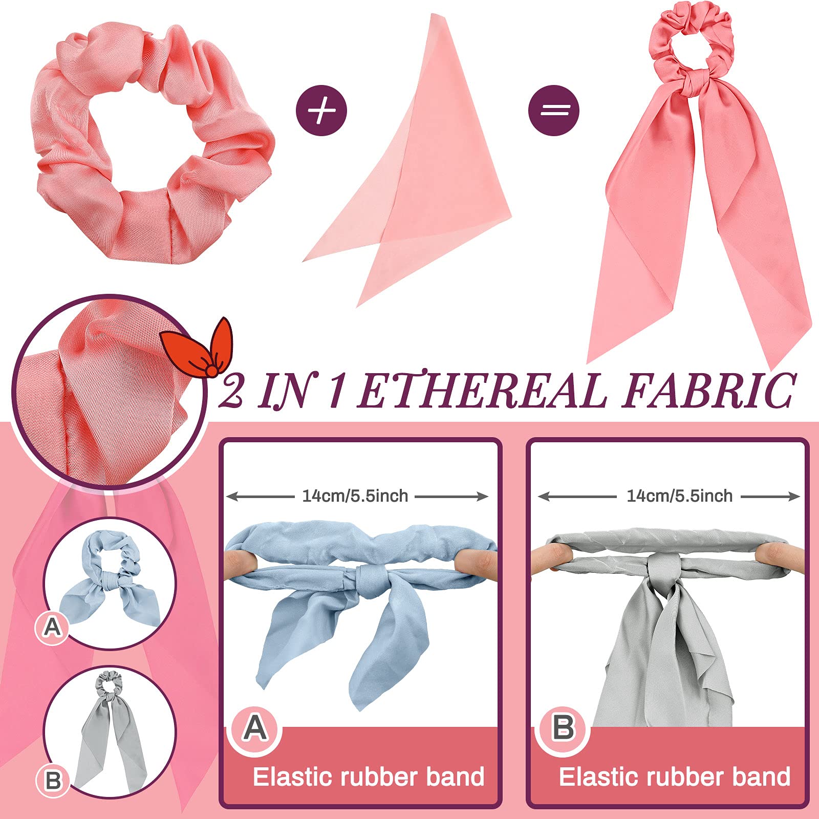 MTLEE ruban-coiffure satin long lilas pour ajouter une touche féminine