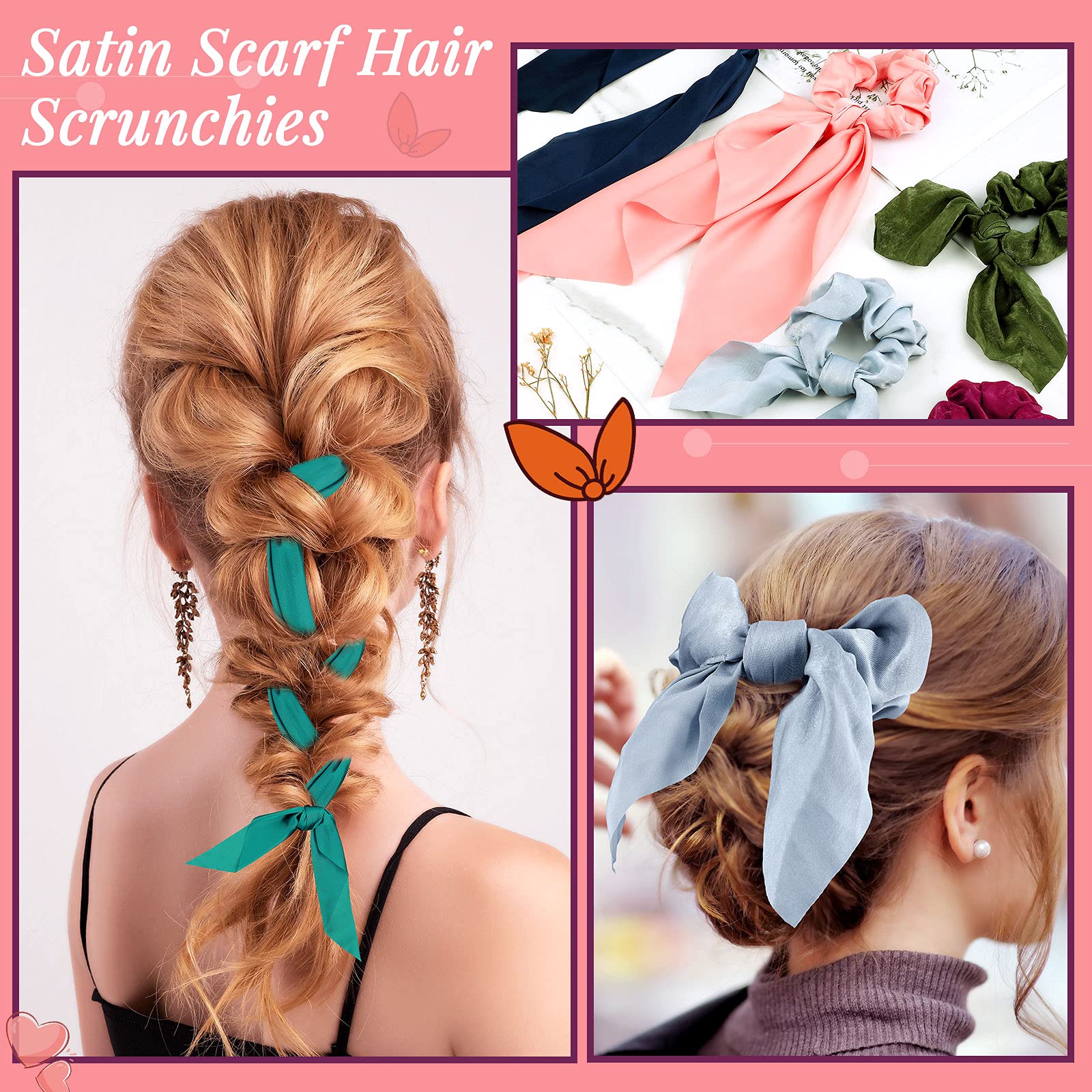 MTLEE ruban-coiffure satin court bleu pour une coiffure express