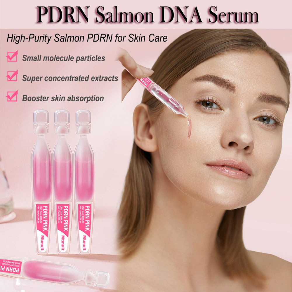 Mtmult Salmon PDRN serum application close-up illustrating pressed absorption.