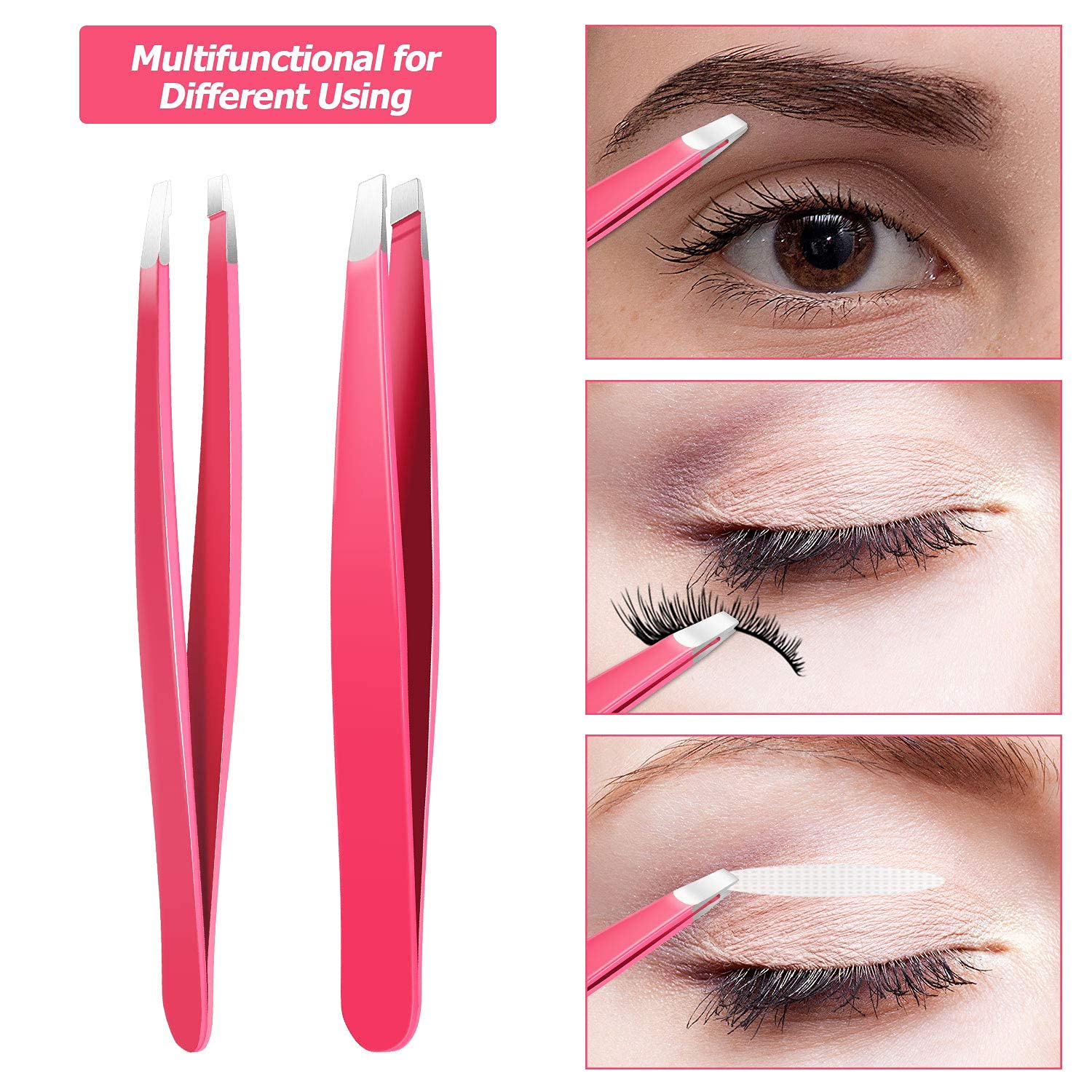 Pince Mudder pour poils visage, inox et pointe inclinée, détail