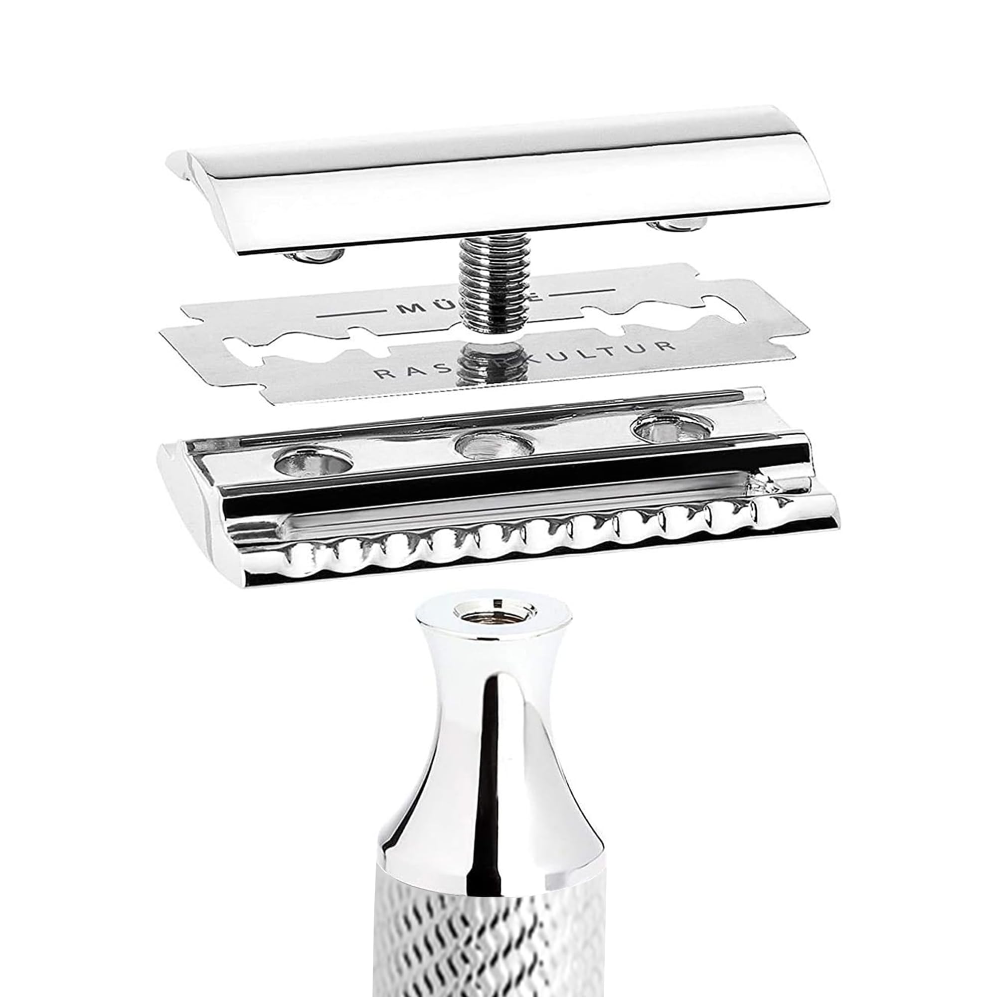 R89 MÜHLE rasoir manche noir chrome pour un style discret et efficace.