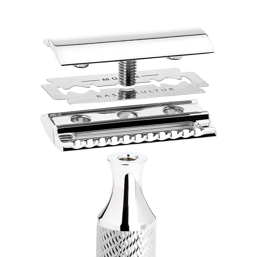 R89 MÜHLE rasoir manche noir chrome pour un style discret et efficace.