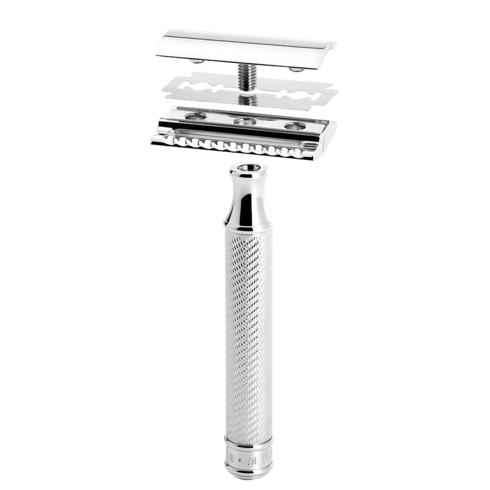 R89 rasoir MÜHLE utilisé au quotidien pour un rasage proche.