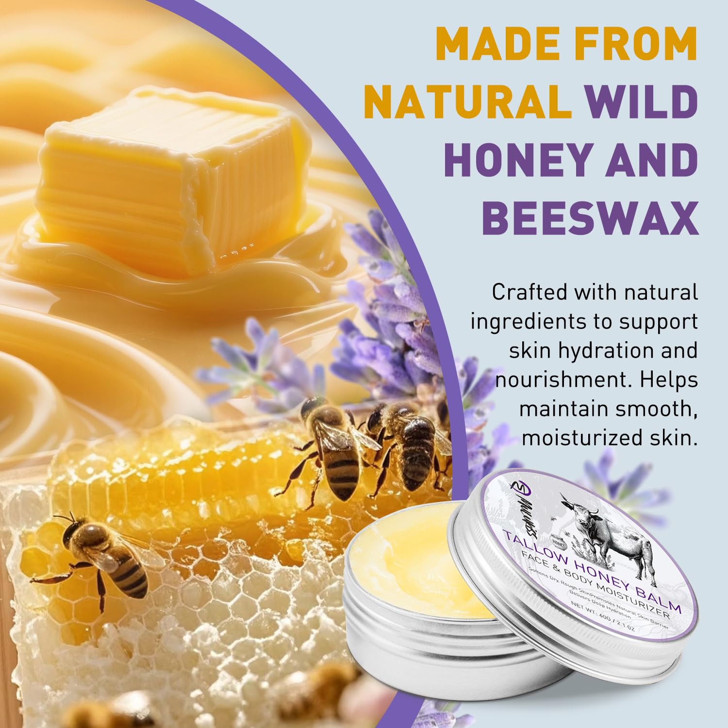 Mulukiss tallow de boeuf crème visage, texture riche pour nourrir la peau sensible.