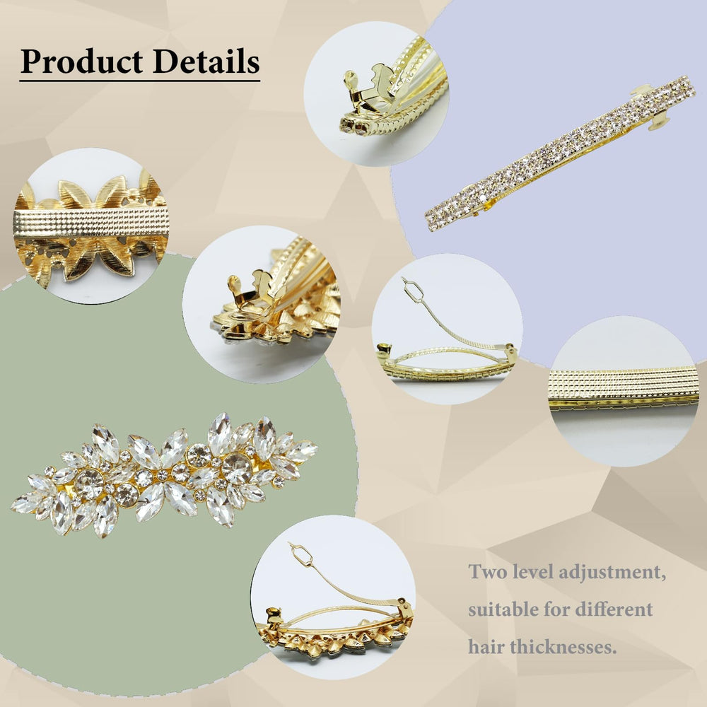 Mulzile pinces cheveux or ressort strass, parfaites pour une coiffure romantique.