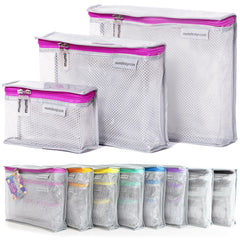 Trousse MUMI transparente rose, ensemble pratique pour organiser cosmétiques et soins en voyage.