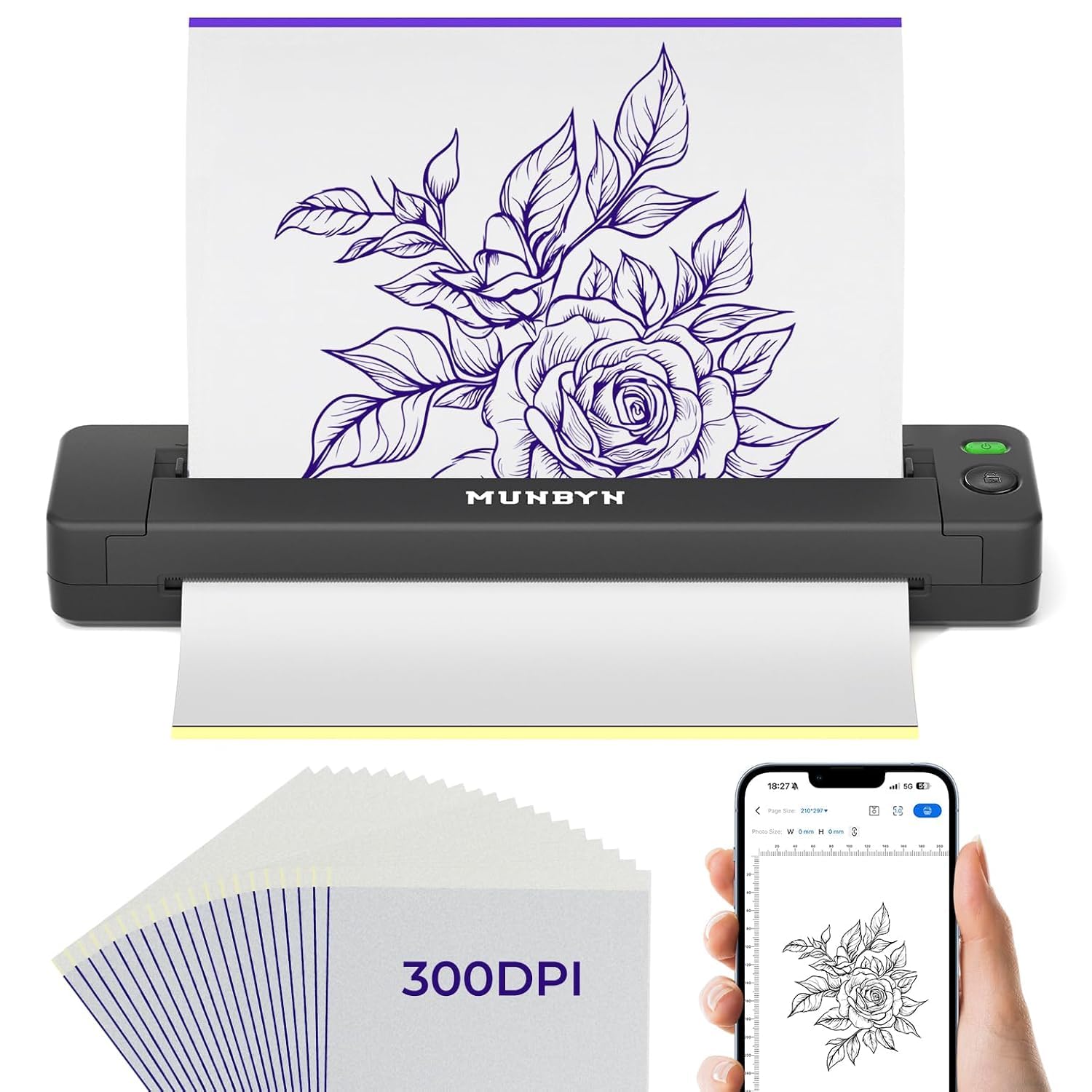 MUNBYN ITP06: impression 300 DPI nette pour des pochoirs tatouage précis.