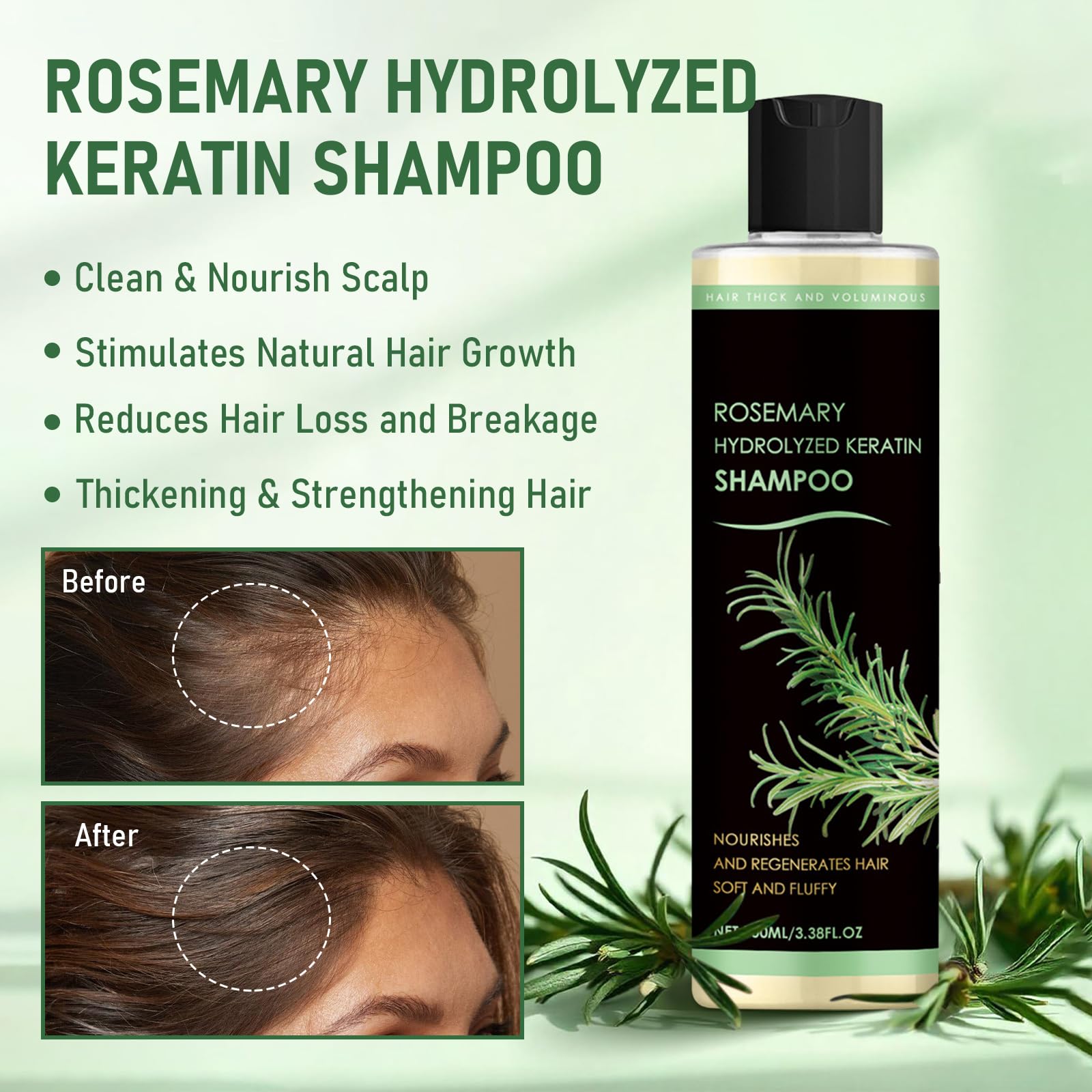 Shampoing muoyid romarin keratine – Étiquette visible, reforme une routine capillaire naturelle.