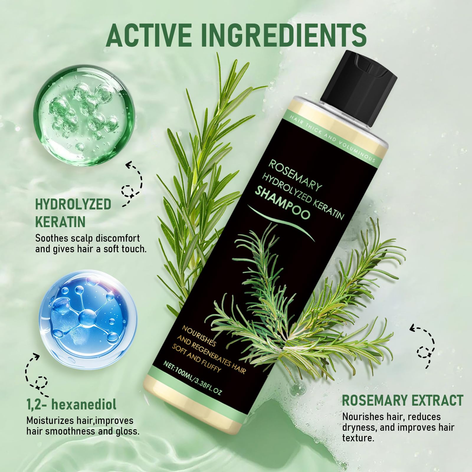 Shampoing muoyid romarin keratine – Formulation naturelle, respectueuse des cheveux et du cuir chevelu.