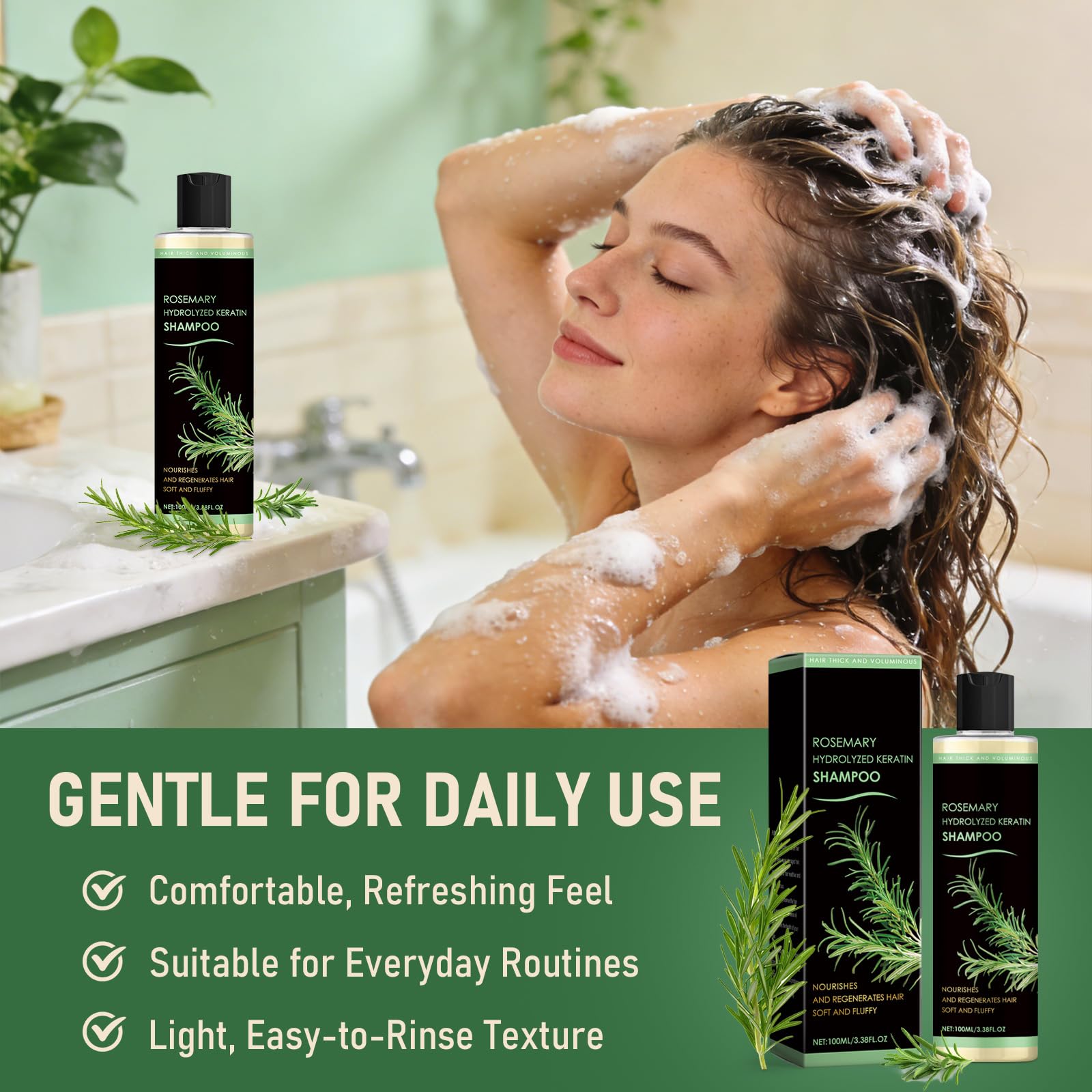 Shampoing muoyid romarin keratine – Emballage naturel et pratique pour la routine quotidienne.