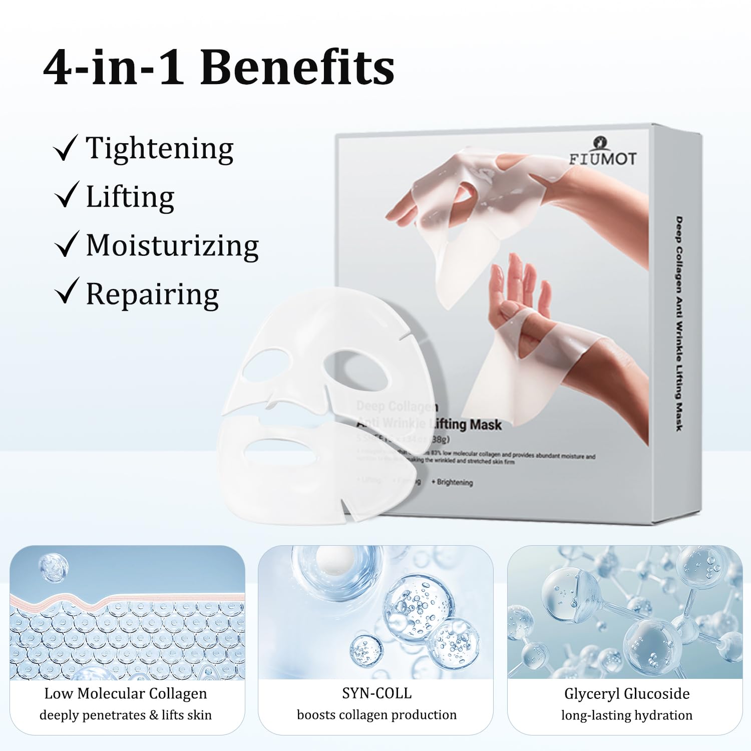 MuQIAN Rosemine : masque adhérence-visage, épouse les contours pour hydratation ciblée.