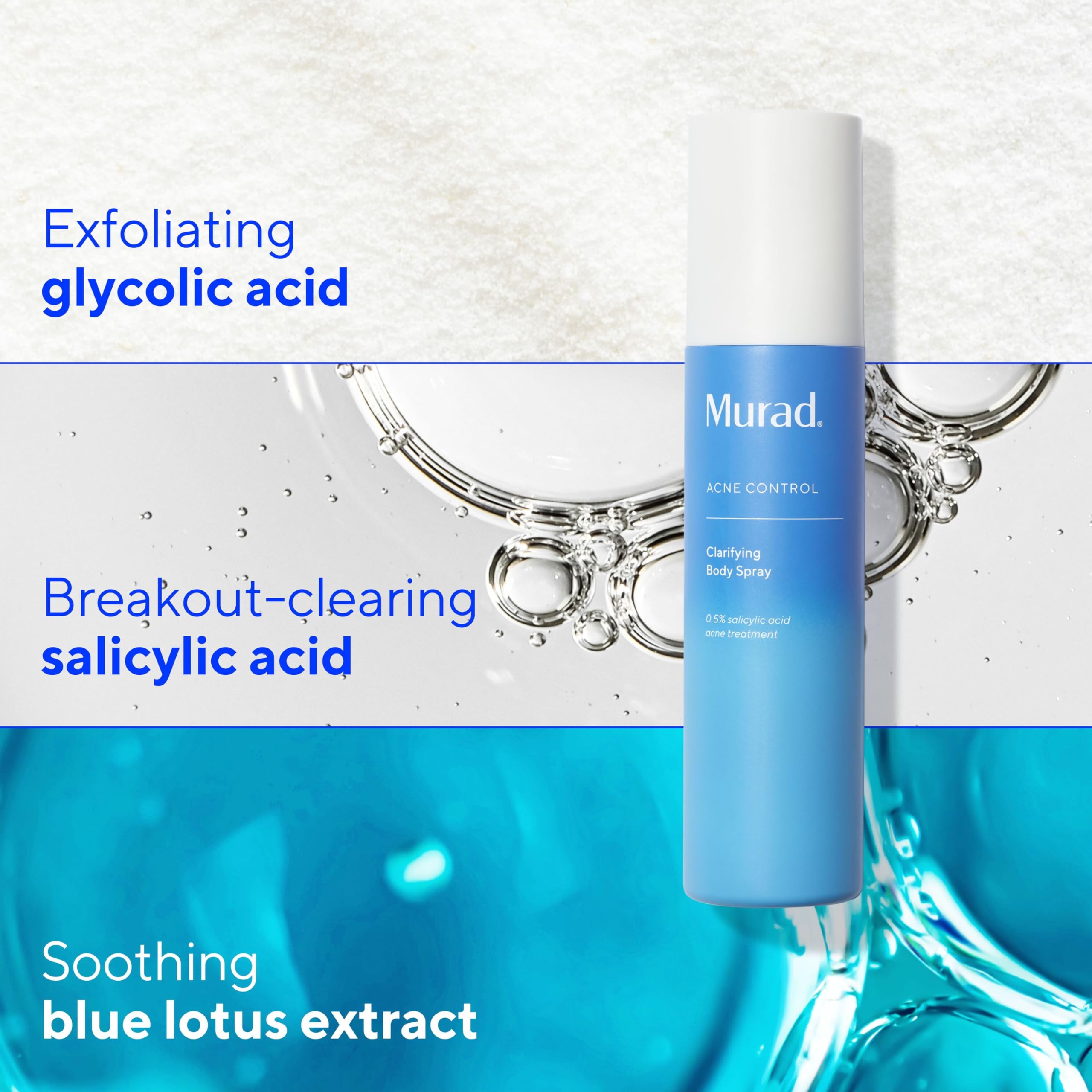 Murad Clarifying Body Spray en action, pulvérisation pratique à tout angle