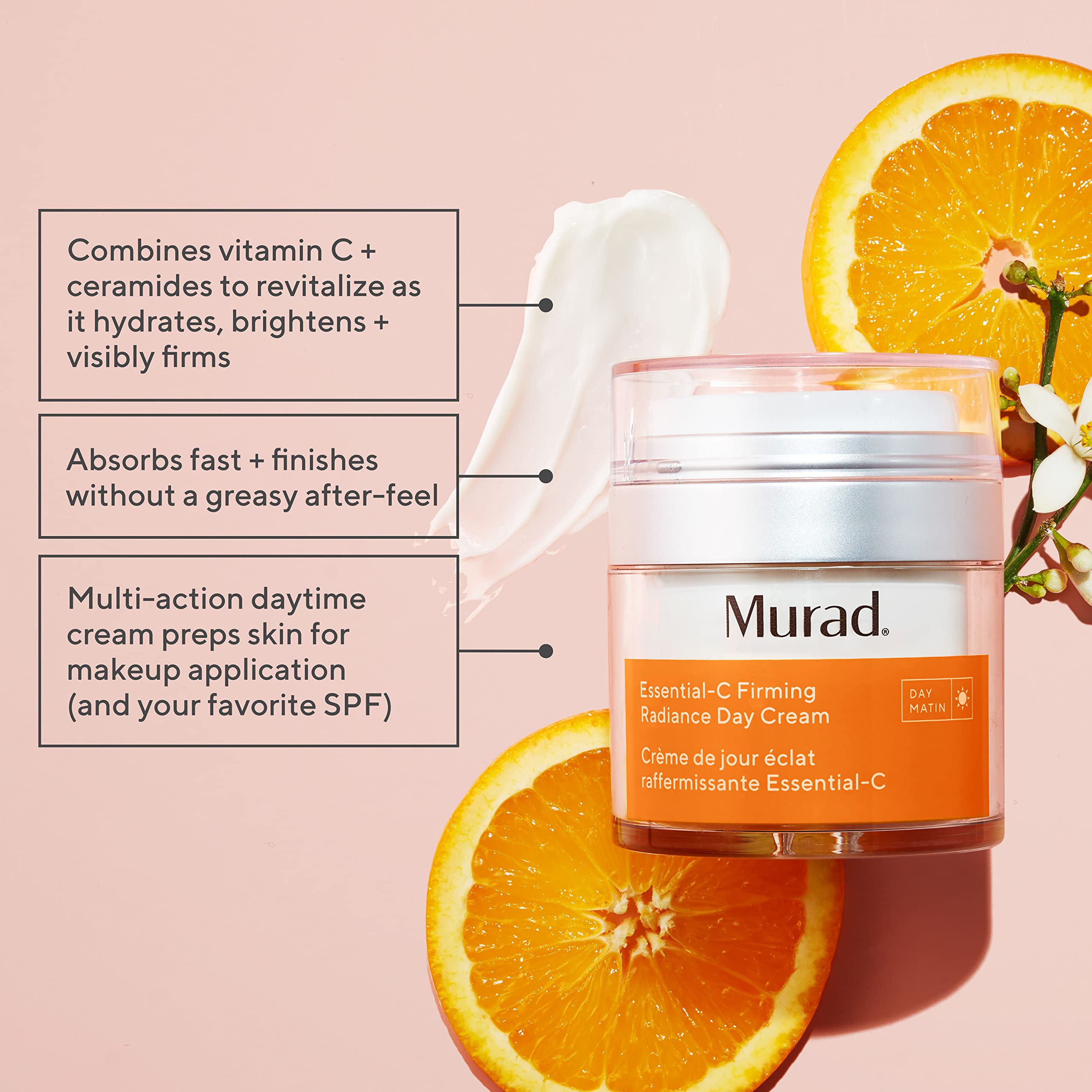 Murad Essential-C crème visage texture légère, absorption rapide sans gras.