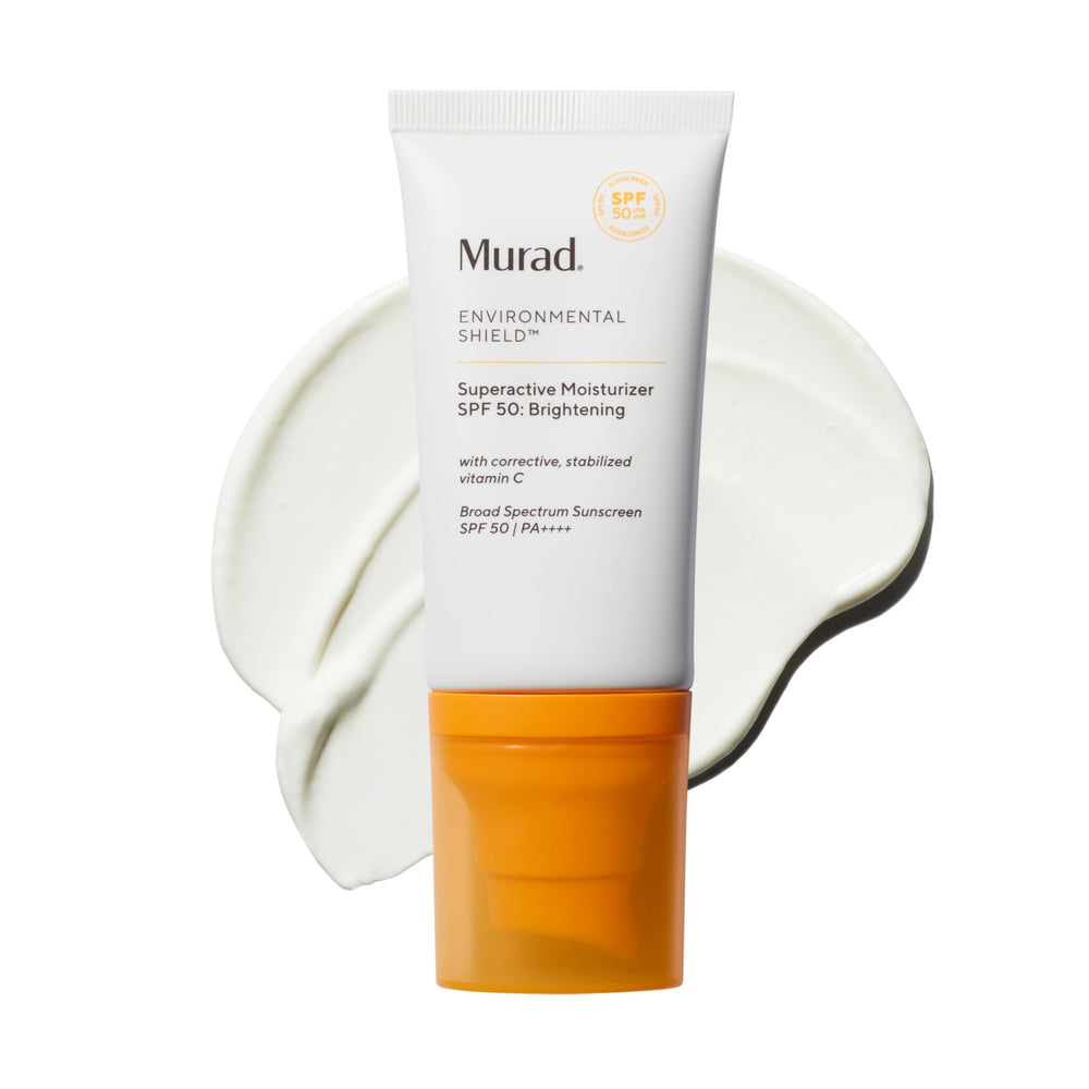 Murad hydratant-brillance en bouteille, hydratation durable et éclat lumineux SPF50.