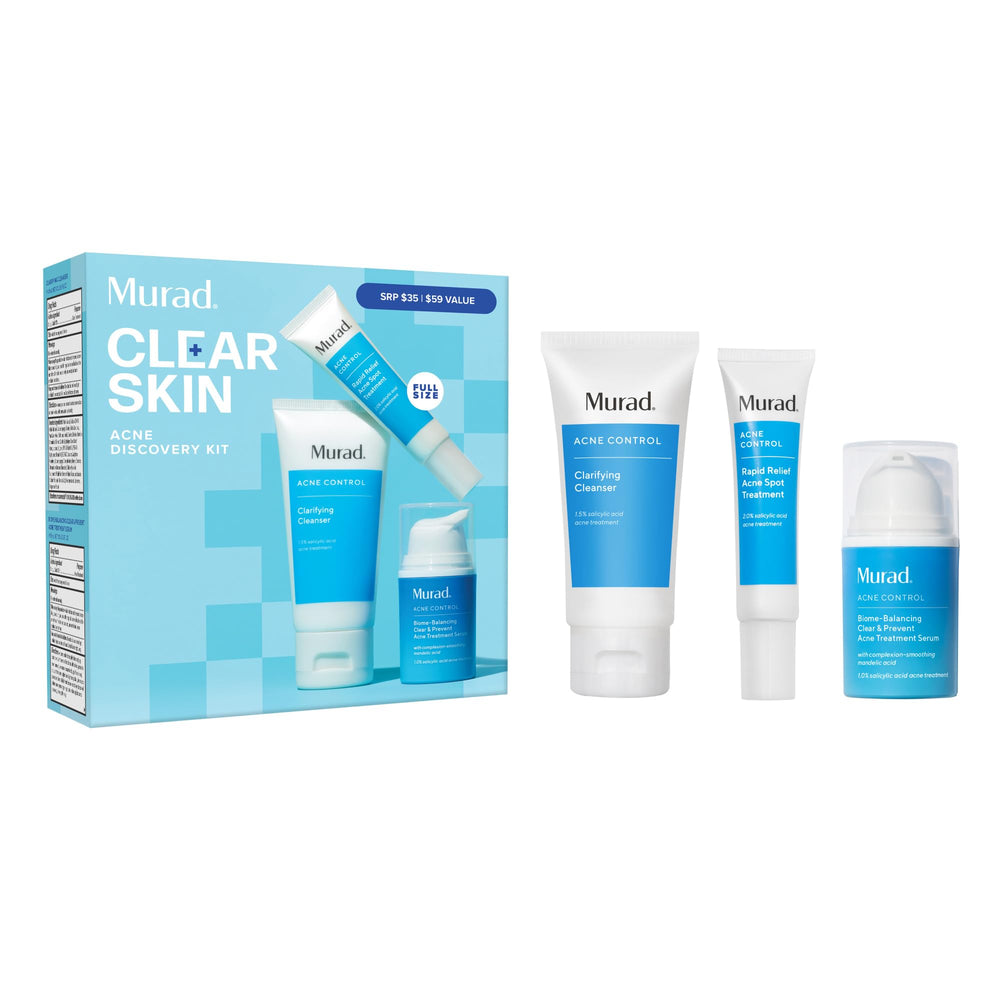 Murad kit acné essai, ensemble complet prêt à tester chez soi pour débutants.
