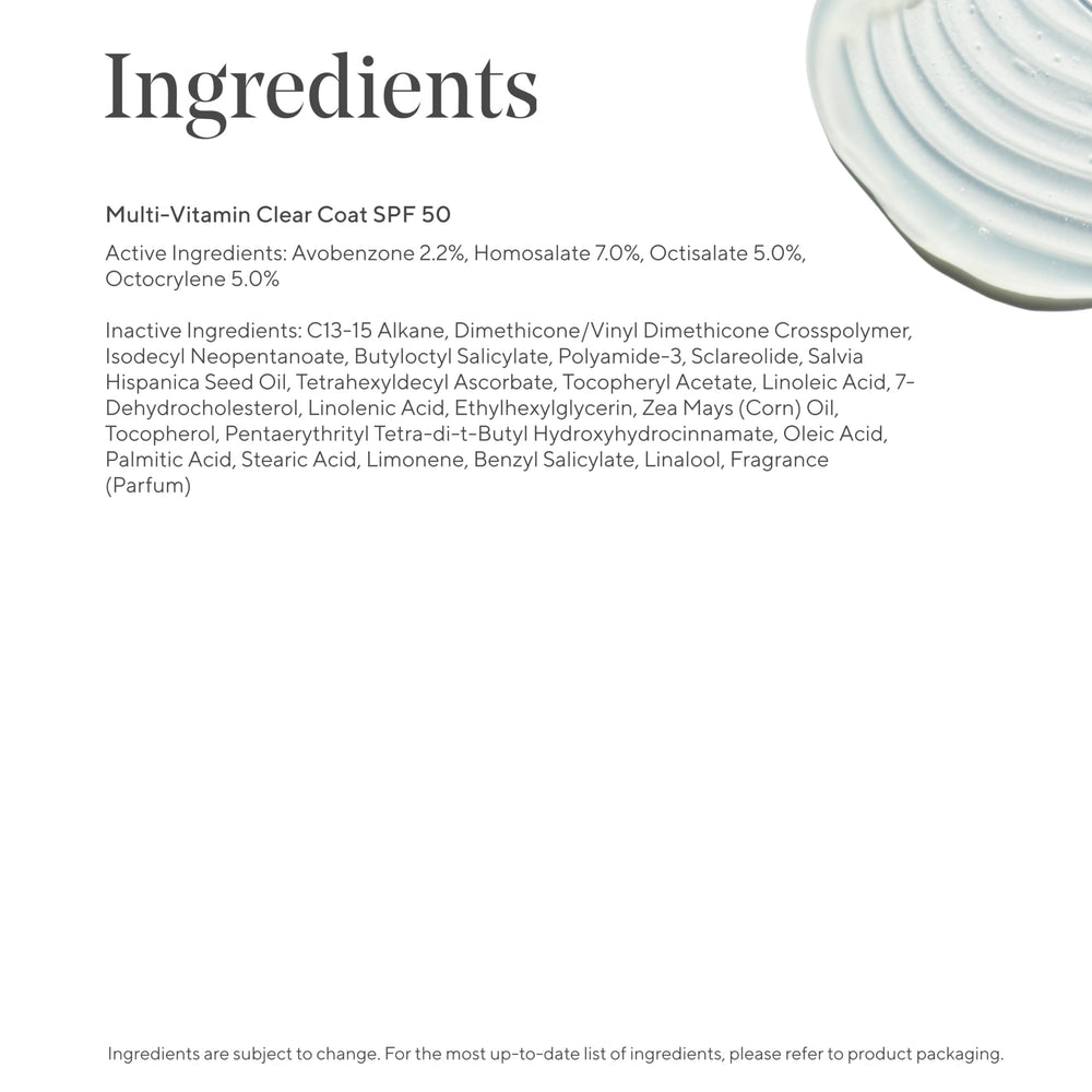 Murad Multi-Vitamin Clear Coat SPF 50, ingrédients chia nourrissants pour la peau.