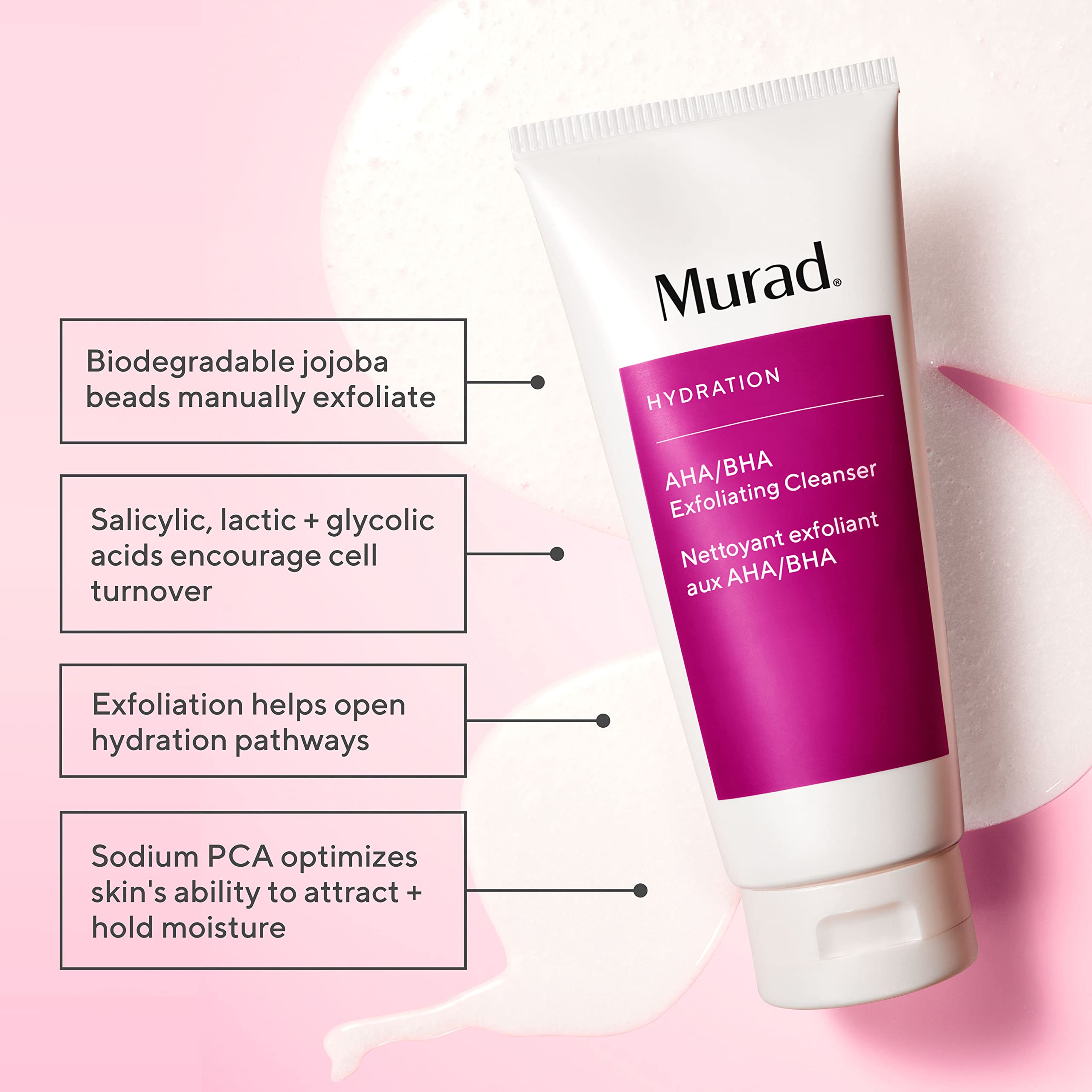 Murad nettoyant exfoliant texture cremeuse – rinçage doux pour douceur durable.
