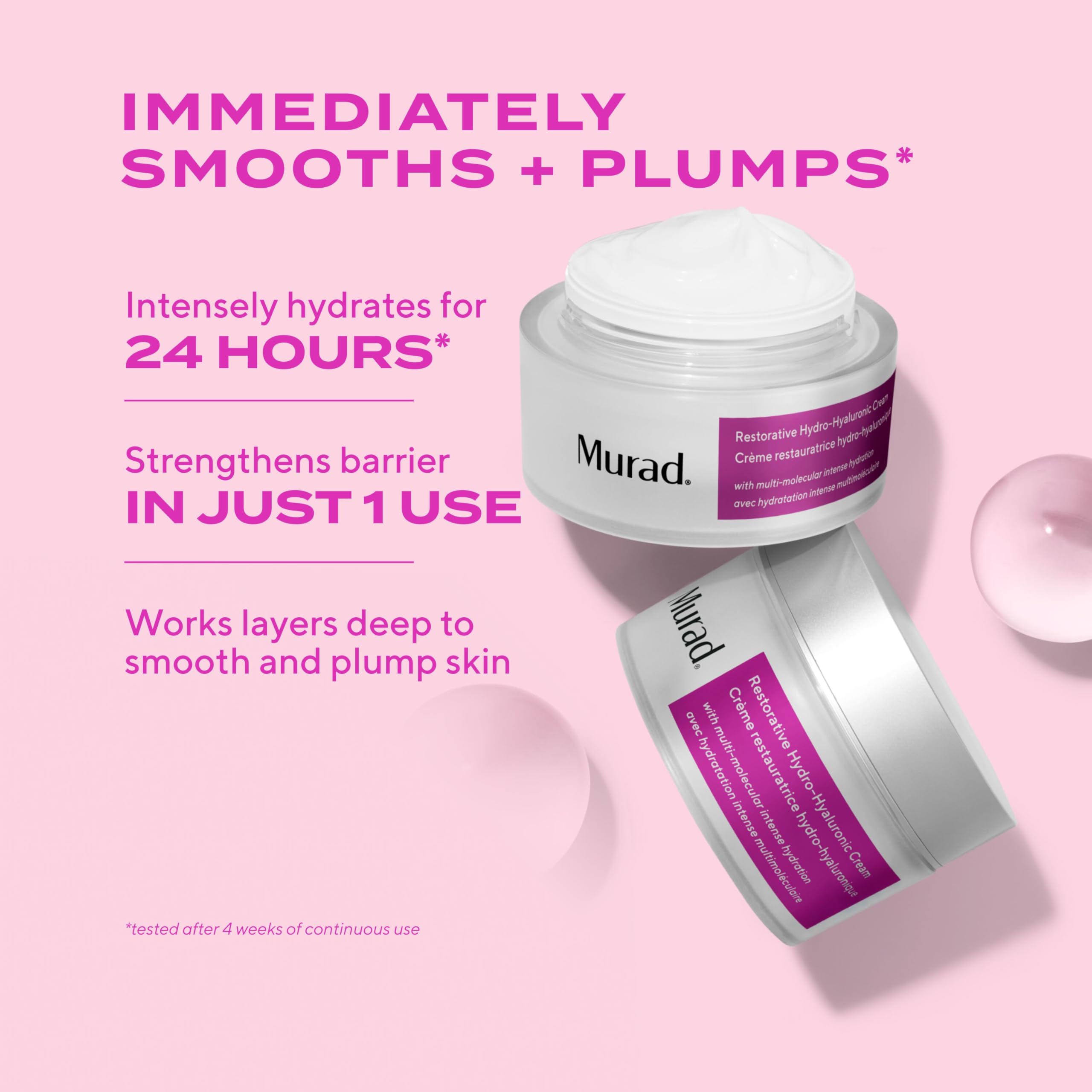 Murad Restorative Hydro-Hyaluronic Crème en massage, texture veloutée glissant sur la peau.