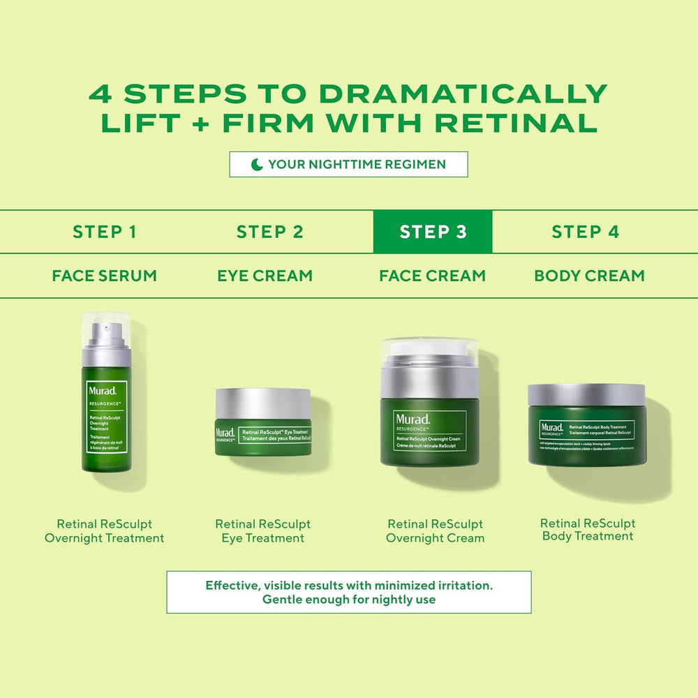 Murad Retinal ReSculpt Crème Nuit – contour du visage tonifié et plus ferme au réveil.
