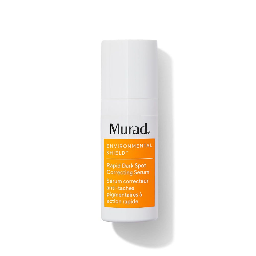 Murad sérum bouteille pompe, flacon blanc élégant pour teint uniforme.