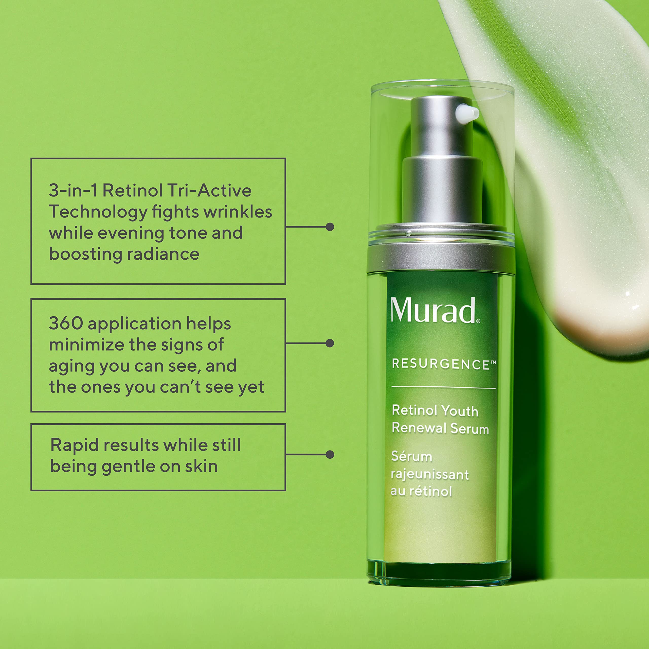 Murad sérum rétinol application visage, routine quotidienne douce et efficace.