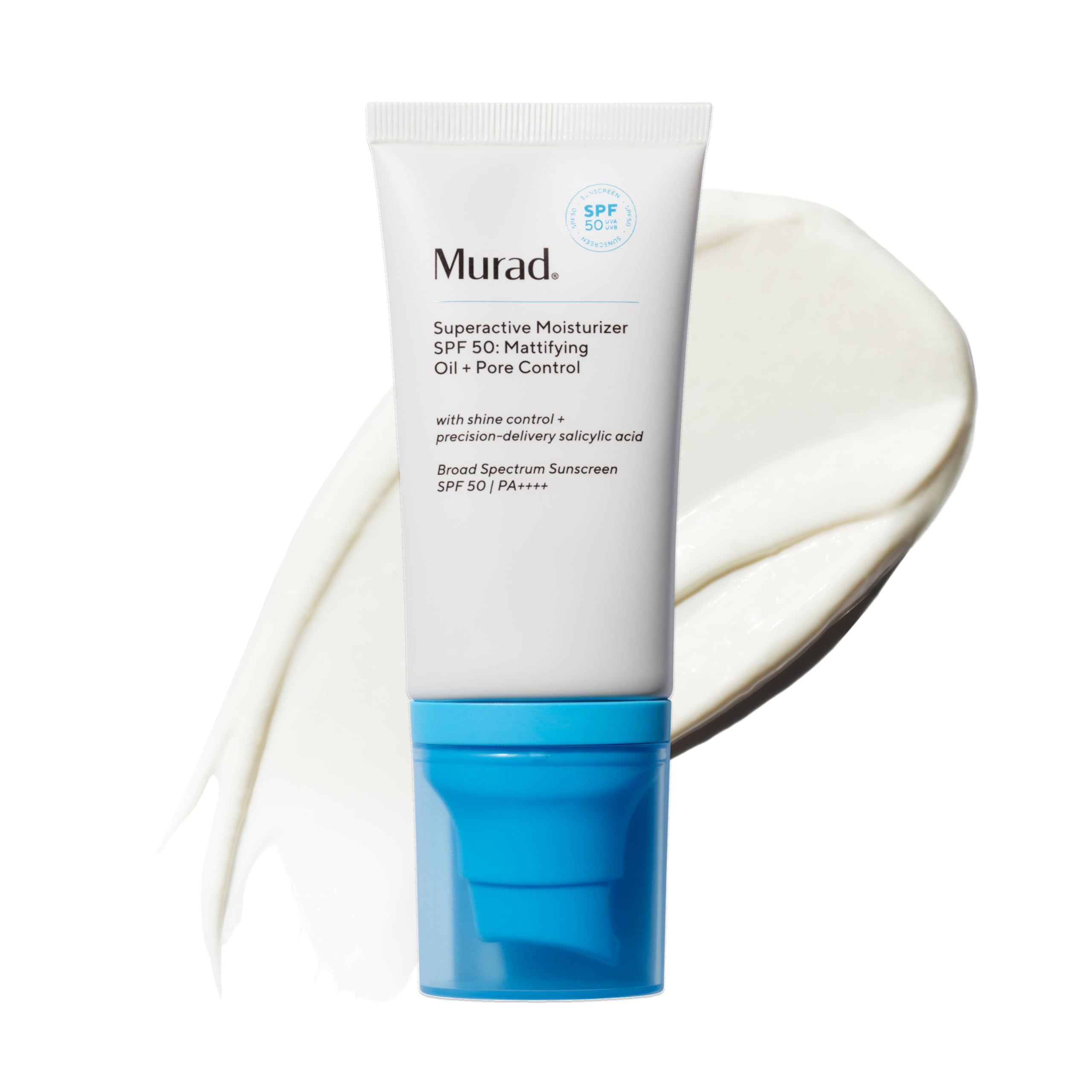Murad Superactive – bouteille SPF50 montrant hydratation légère et protection solaire