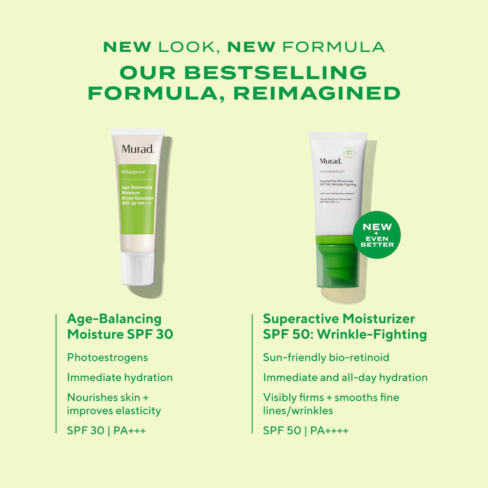Murad Superactive SPF50 offre protection UVA/UVB et prévention légère.