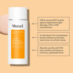Murad City Skin Defense, teinte pêche légère, unifie subtilement le teint.