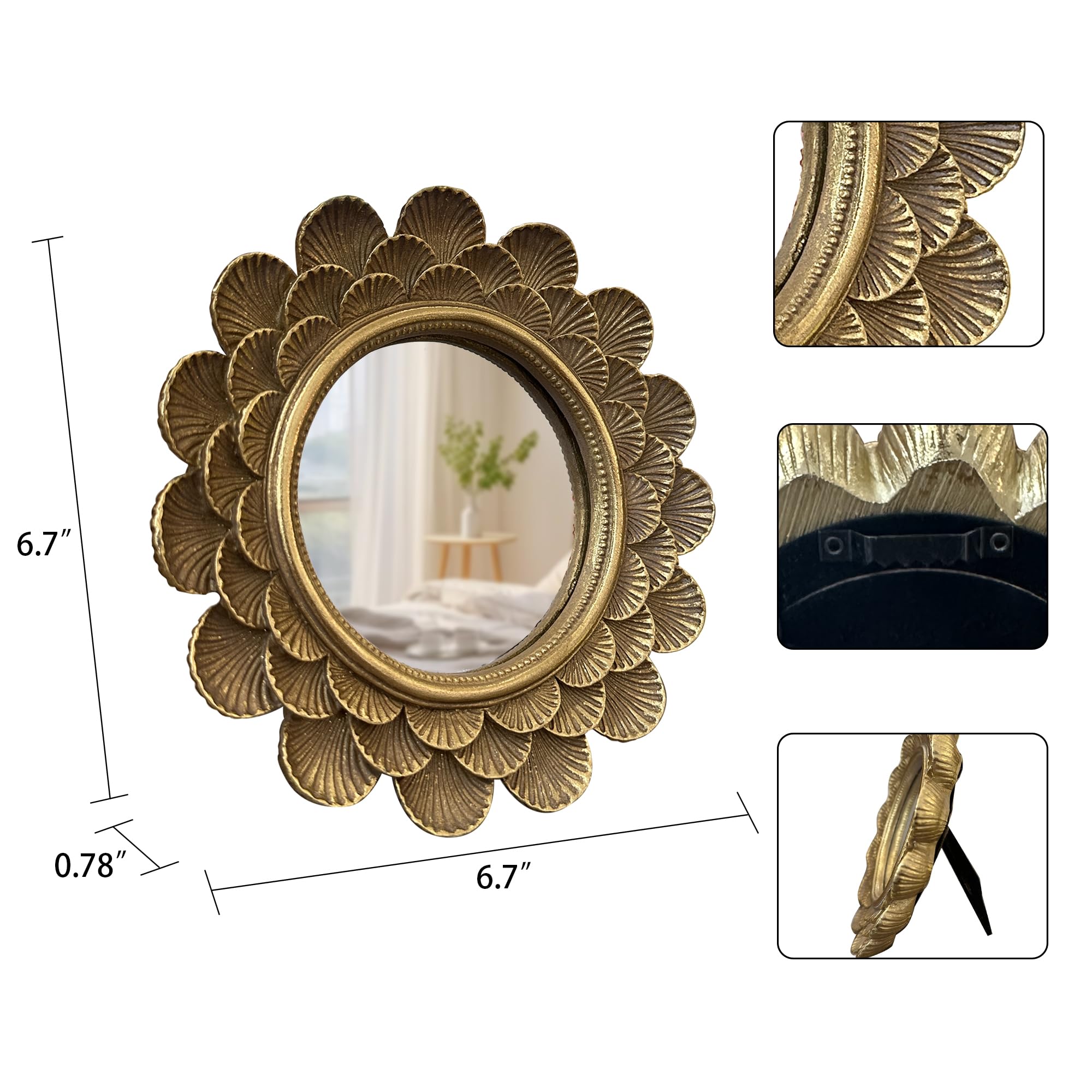 Musanpou miroir vanité vintage doré, cadre doré robuste avec pieds.