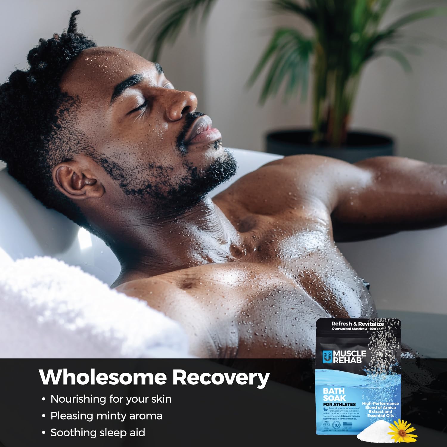 Muscle Rehab bain mentholé à la menthe, pour pieds fatigués et rafraîchissants.