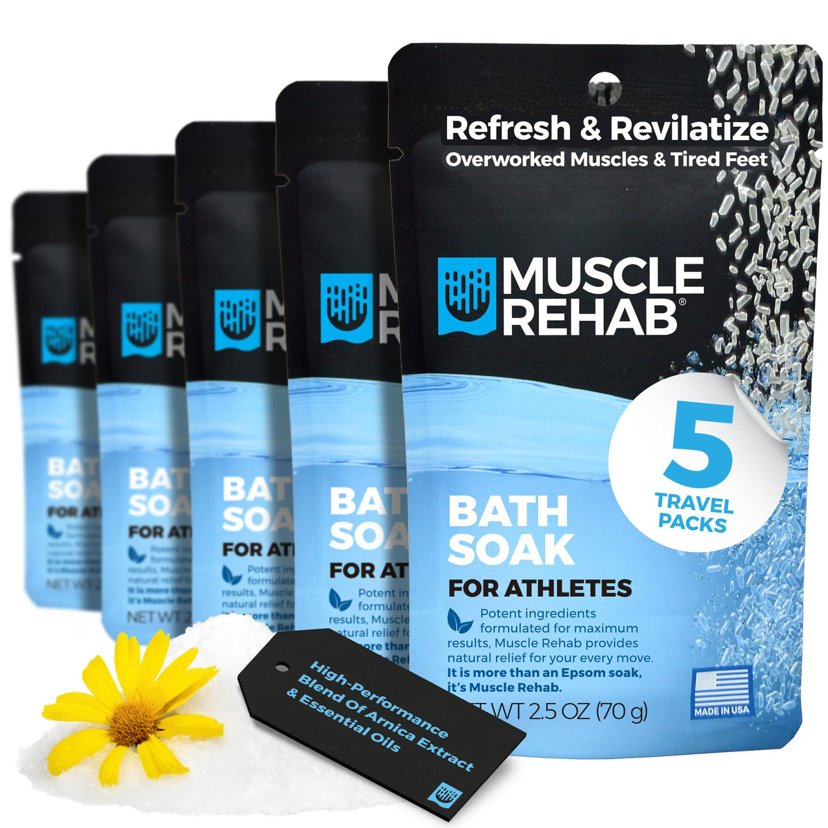 Muscle Rehab sachet Epsom voyage avec arnica pour réconfort musculaire après l'effort.