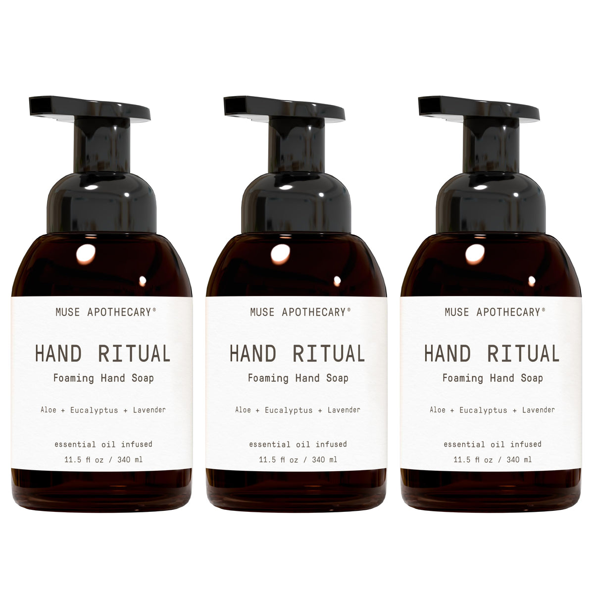 Muse Apothecary Hand Ritual – bouteille savon mousse, hydratation douce pour les mains.