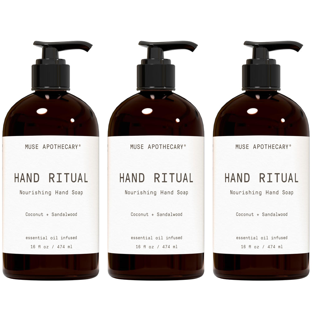 Muse Apothecary Hand Ritual, rituel-main-bouteille aromathérapie apaisante pour les mains.