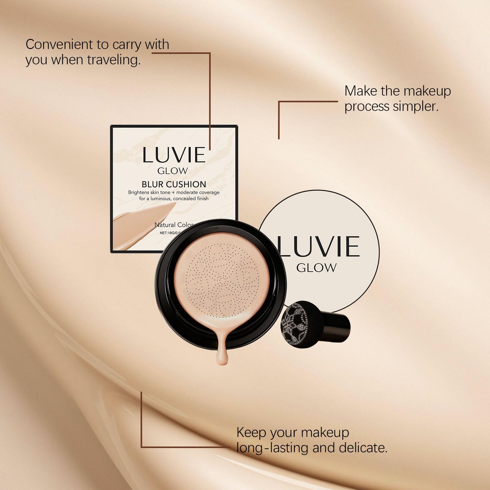 Musellot Luvie Glow Fond de Teint Coussin – application précise par stamping.