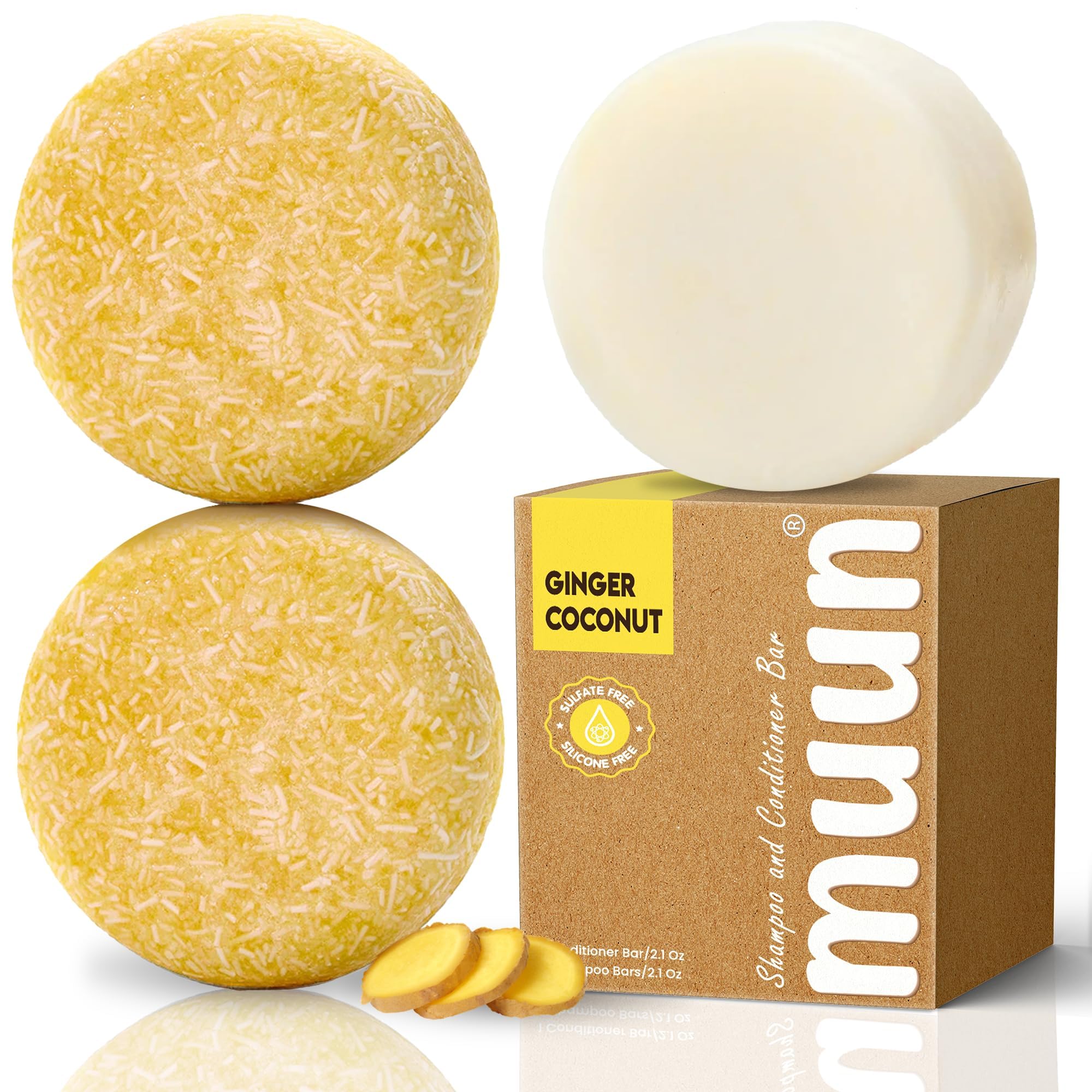 Muun Ginger Shampoo Bar Pack ensemble, pratique et compact pour cheveux forts.