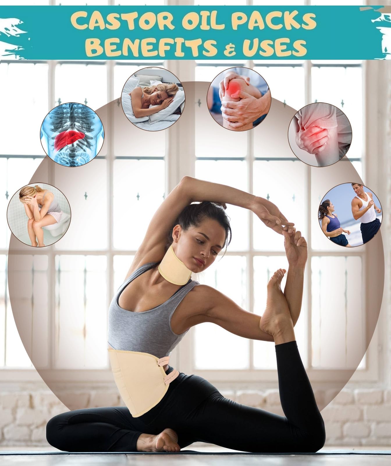 MUZAMOX huile de ricin – pack castor prêt à être utilisé sur abdomen ou articulations.