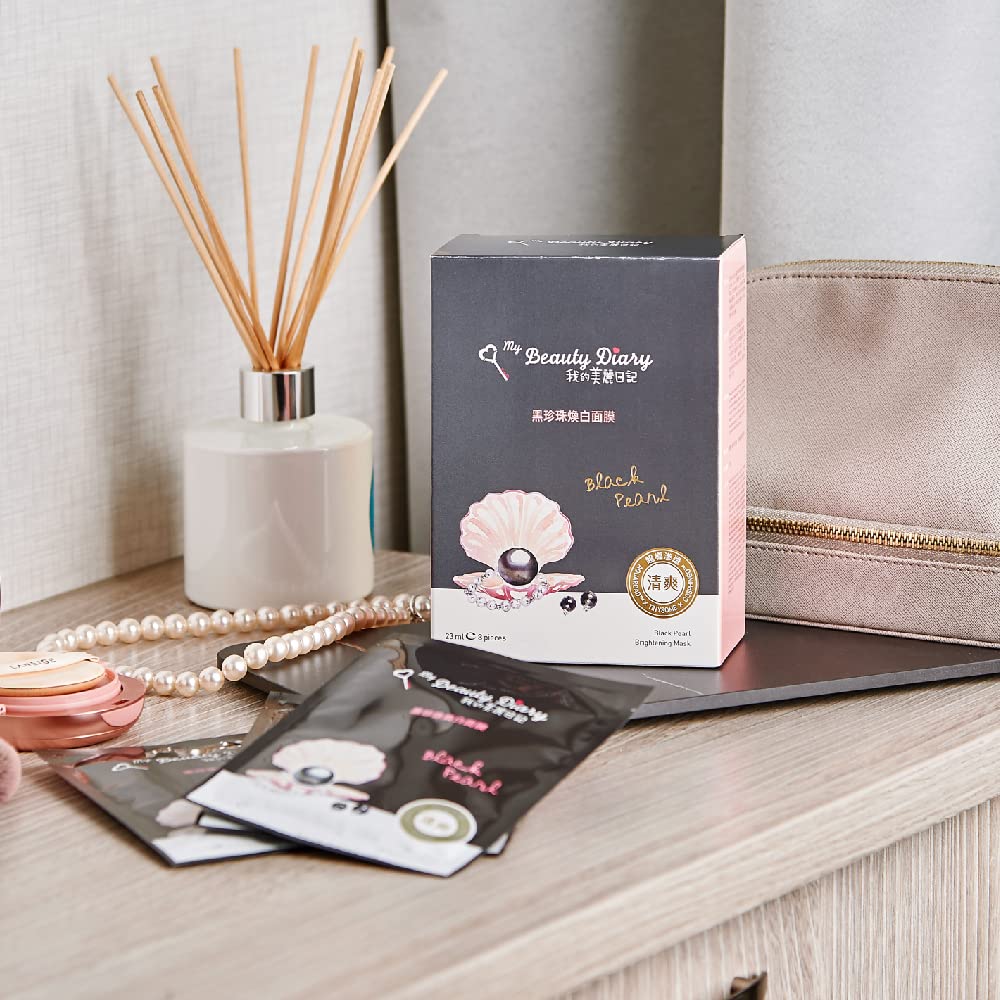 Emballage élégant My Beauty Diary, 8 masques perles noires prêts pour votre routine.