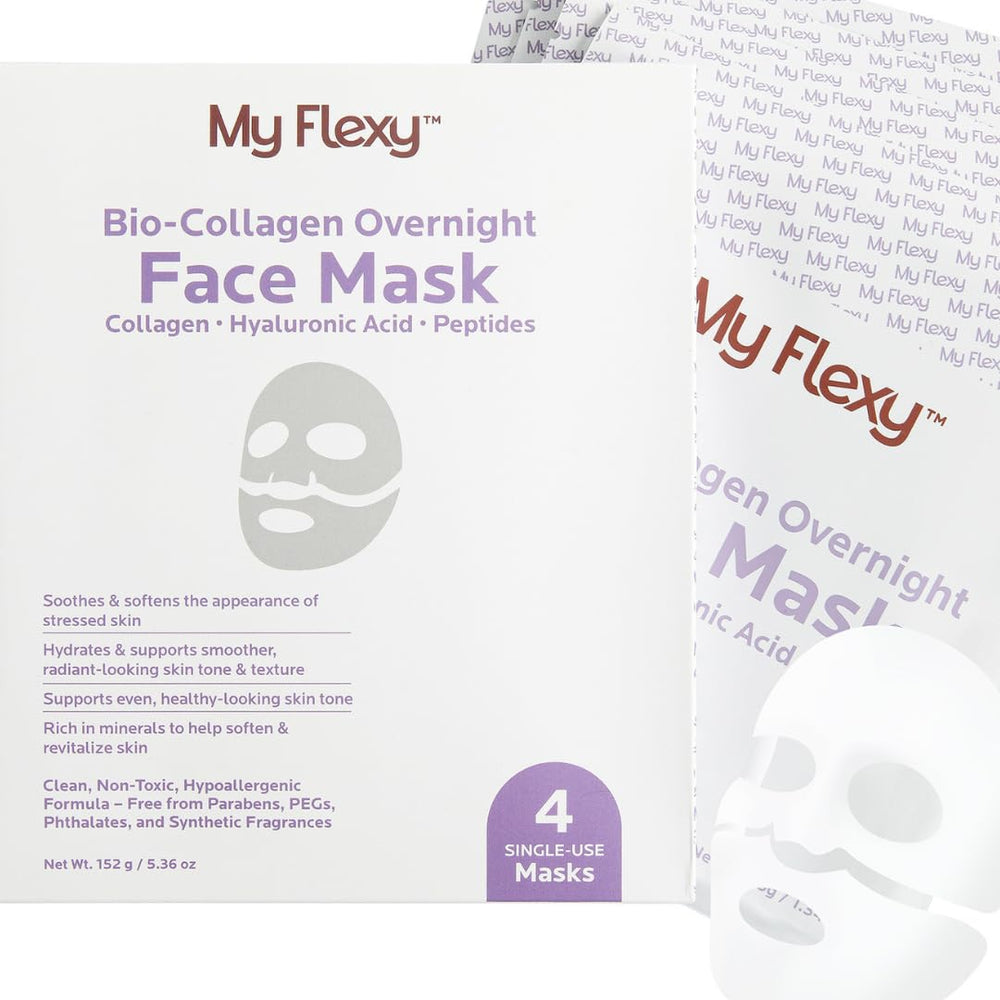My Flexy Bio Collagen Overnight Mask pack with four hydrating sheets