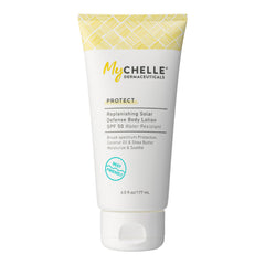 MyChelle lotion corps SPF50 sur bouteille, hydratation durable.