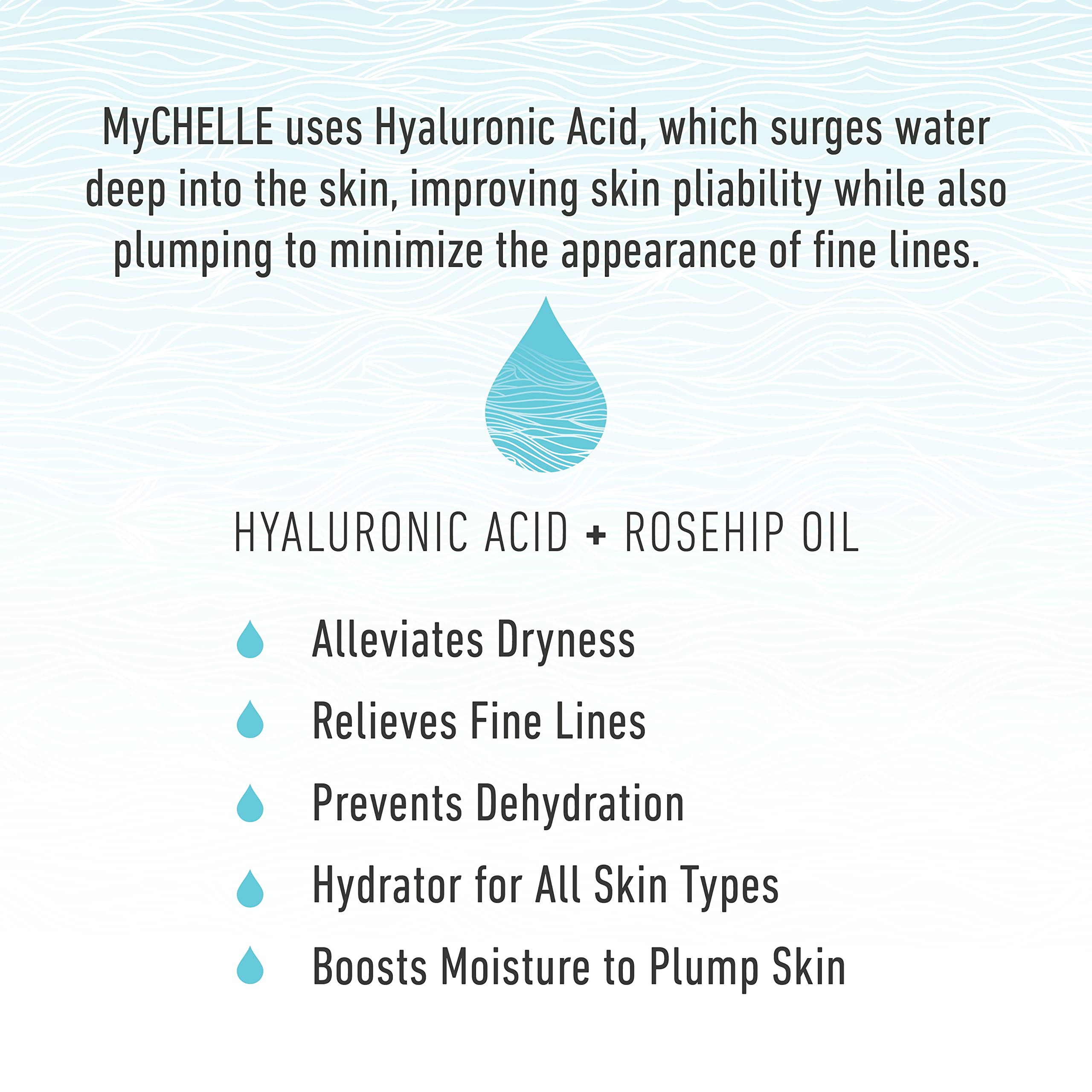 MyCHELLE Sérum Hyaluronique Ultra, huile de rose musquée visible pour nourrir et lisser.