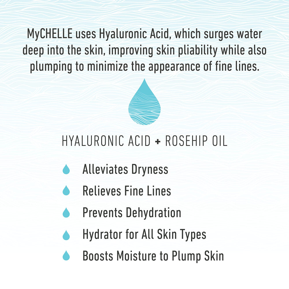 MyCHELLE Sérum Hyaluronique Ultra, huile de rose musquée visible pour nourrir et lisser.