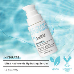 MyCHELLE Sérum Hyaluronique Ultra, gros plan sur texture soyeuse qui apaise la peau.