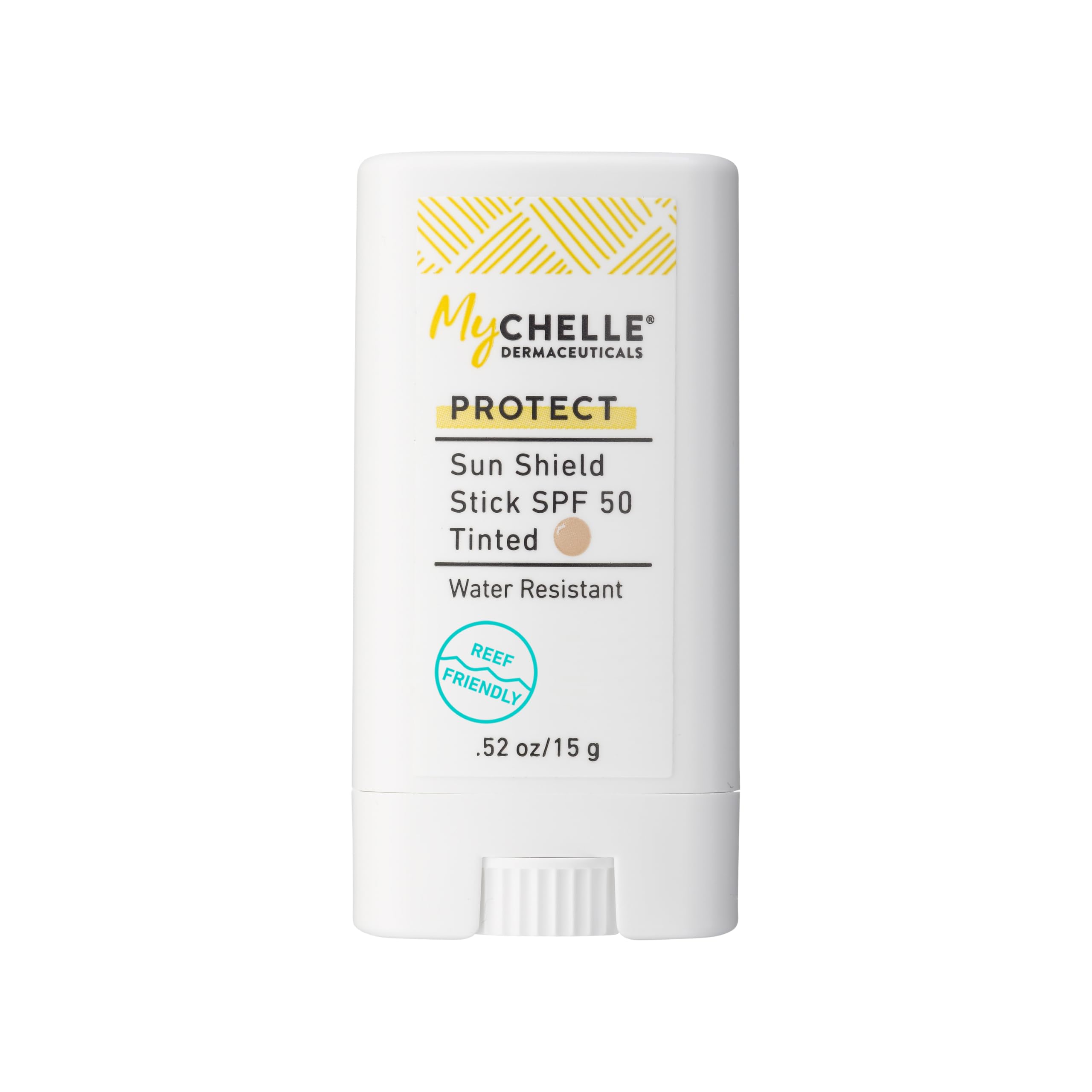 MyChelle Sun Shield Stick SPF 50 Teinte sur le visage, teint unifié et protection UV.