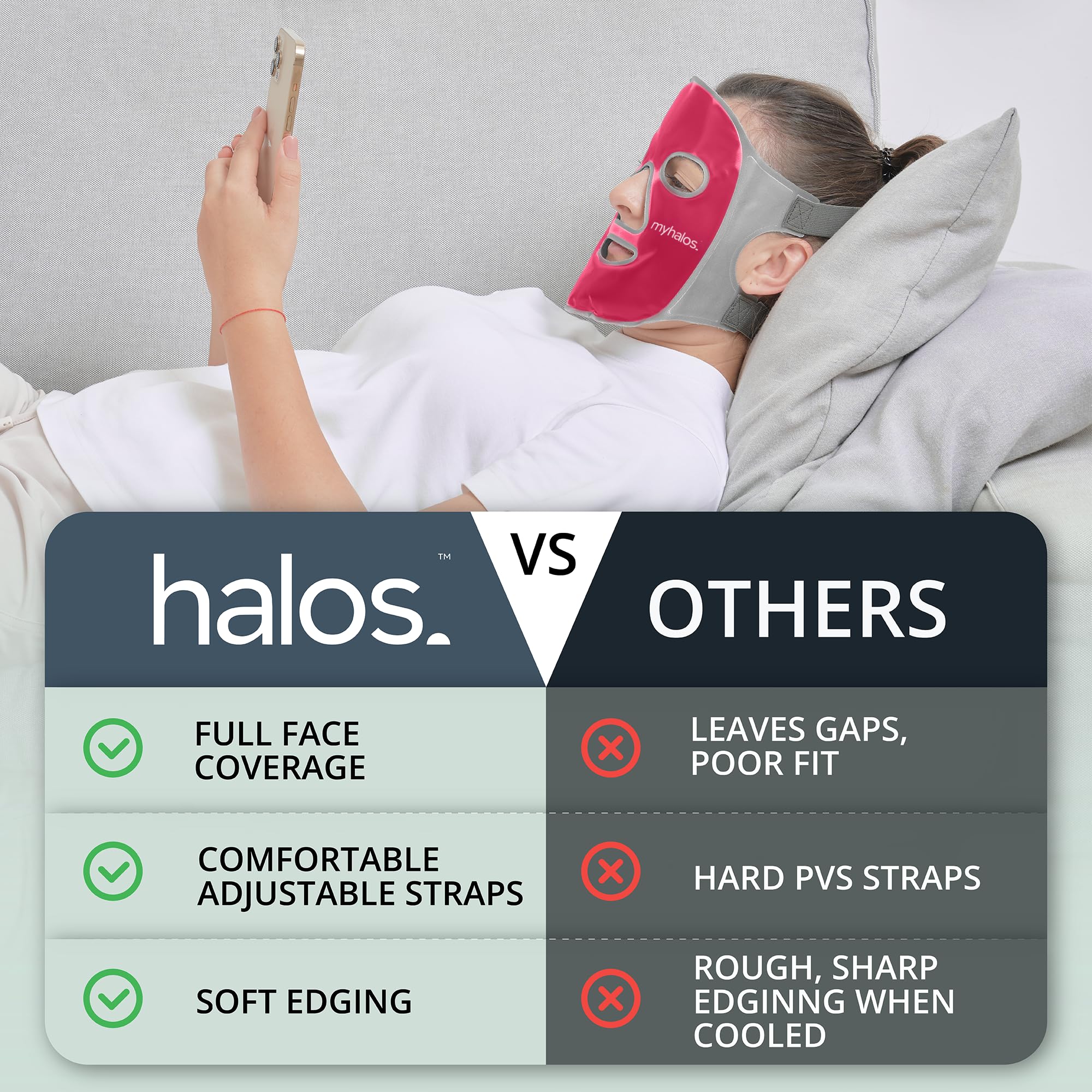 MyHalos Masque thérapie froid/chaud Rose soulage tensions faciales.