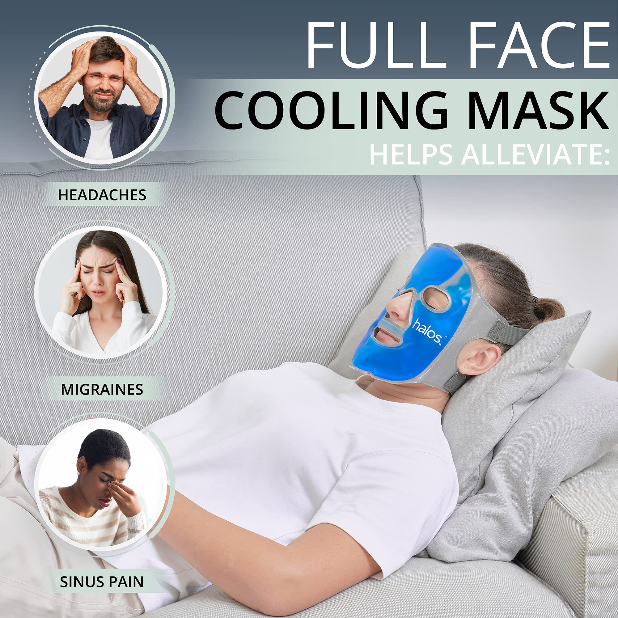 MyHalos Masque Visage Application Chaud Froid pour migraine et sinus.