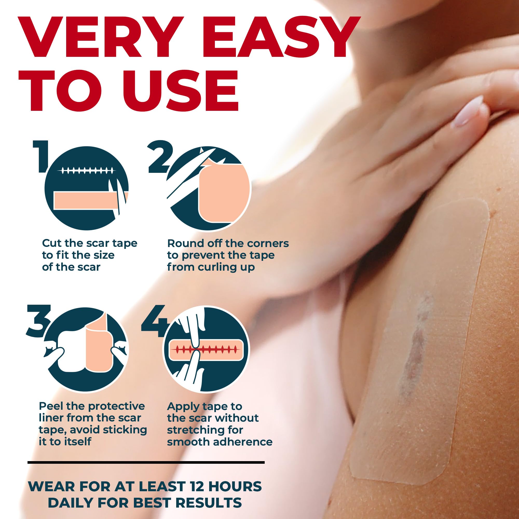 MYHELP tape silicone cicatrice-sous-vetement reste invisible sous les vêtements.